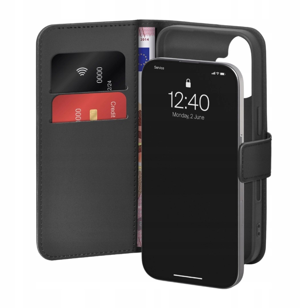 Etui Puro Wallet Stand na iPhone 17 z ekoskóry, z klapką, portfelem i funkc