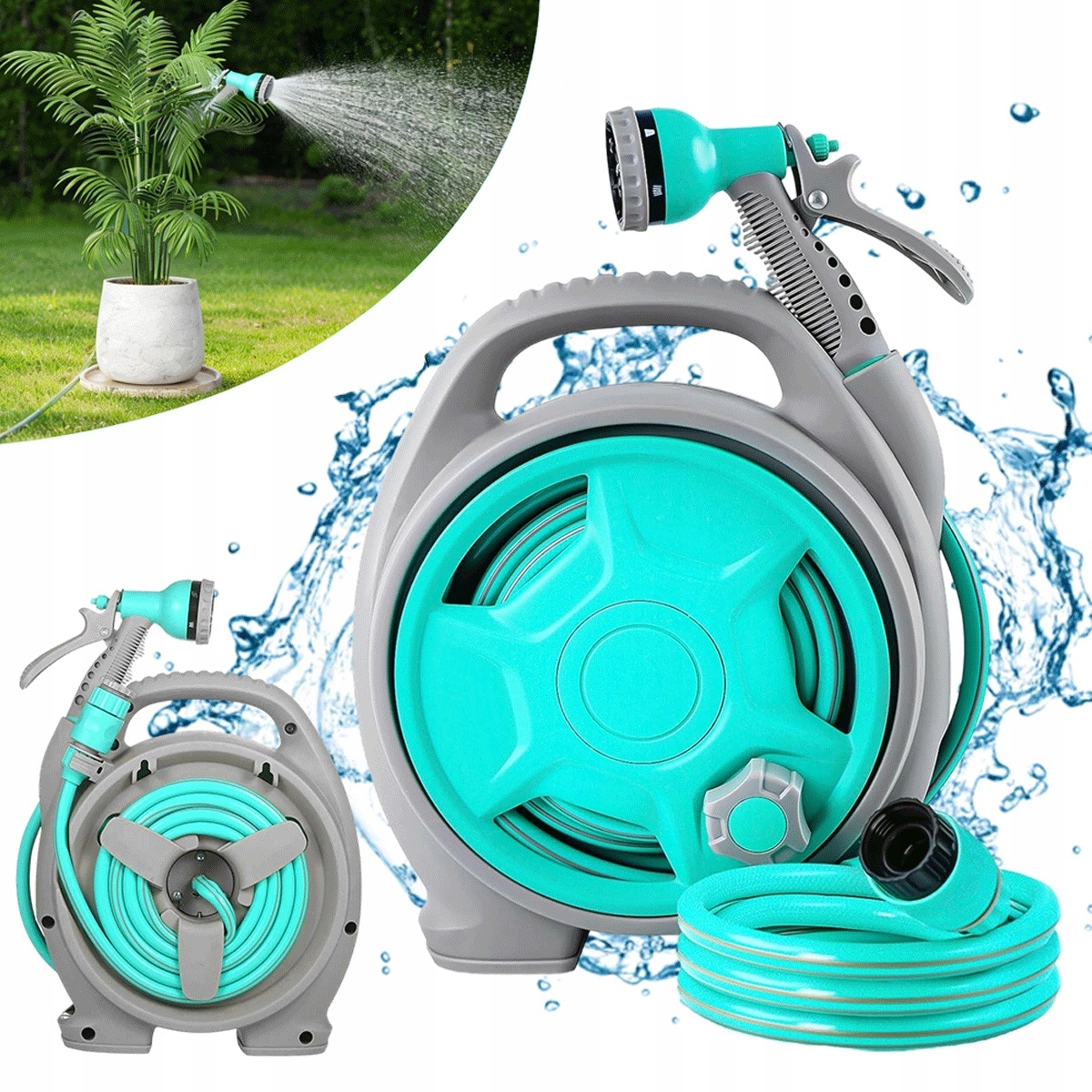 Sada hadice 15 m s pistolí, 6 funkcí pro mytí a zalévání, modrá