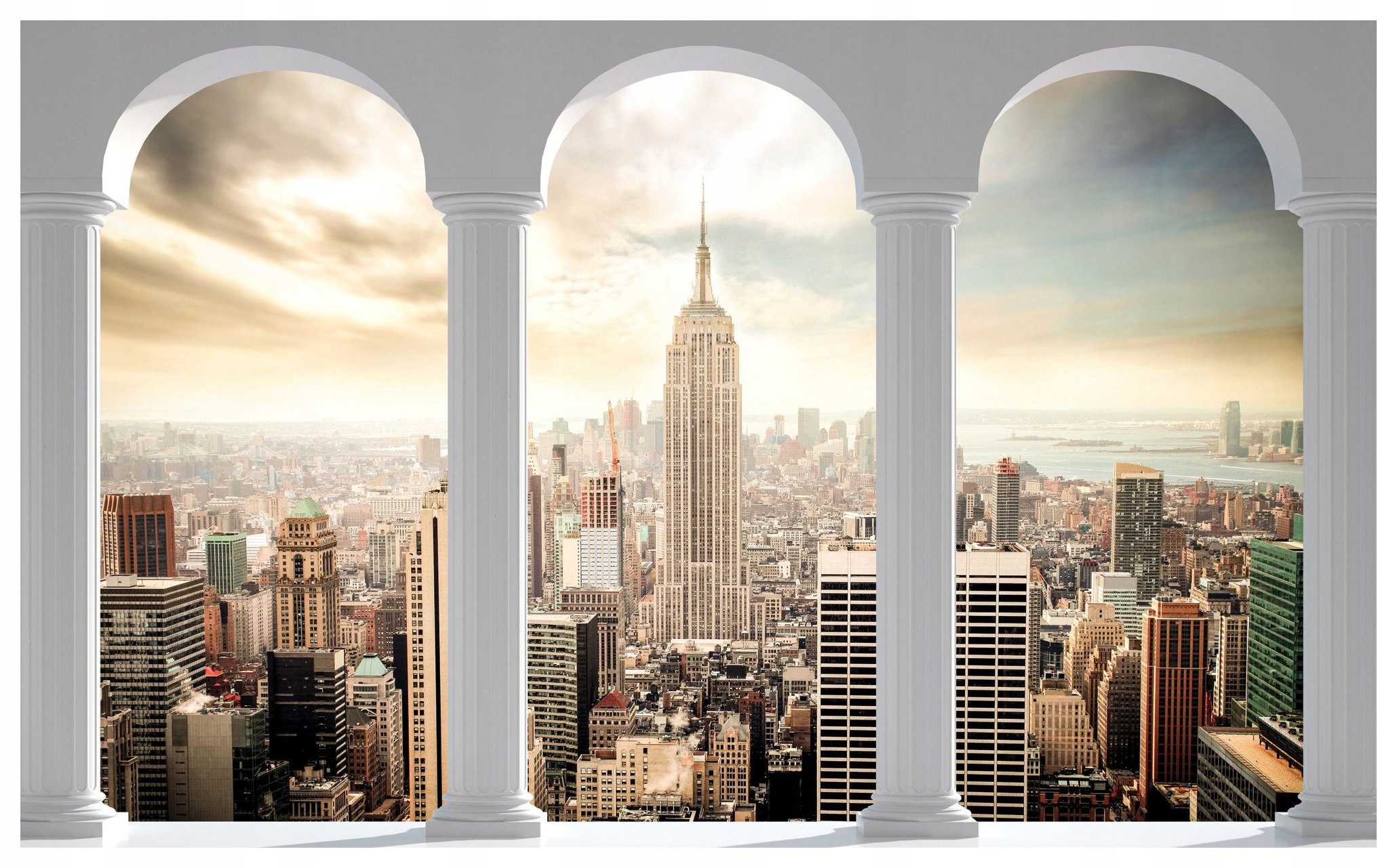 Fototapeta Empire State Manhattan Zlatá mrholení přes okno 200x140 lepidlo