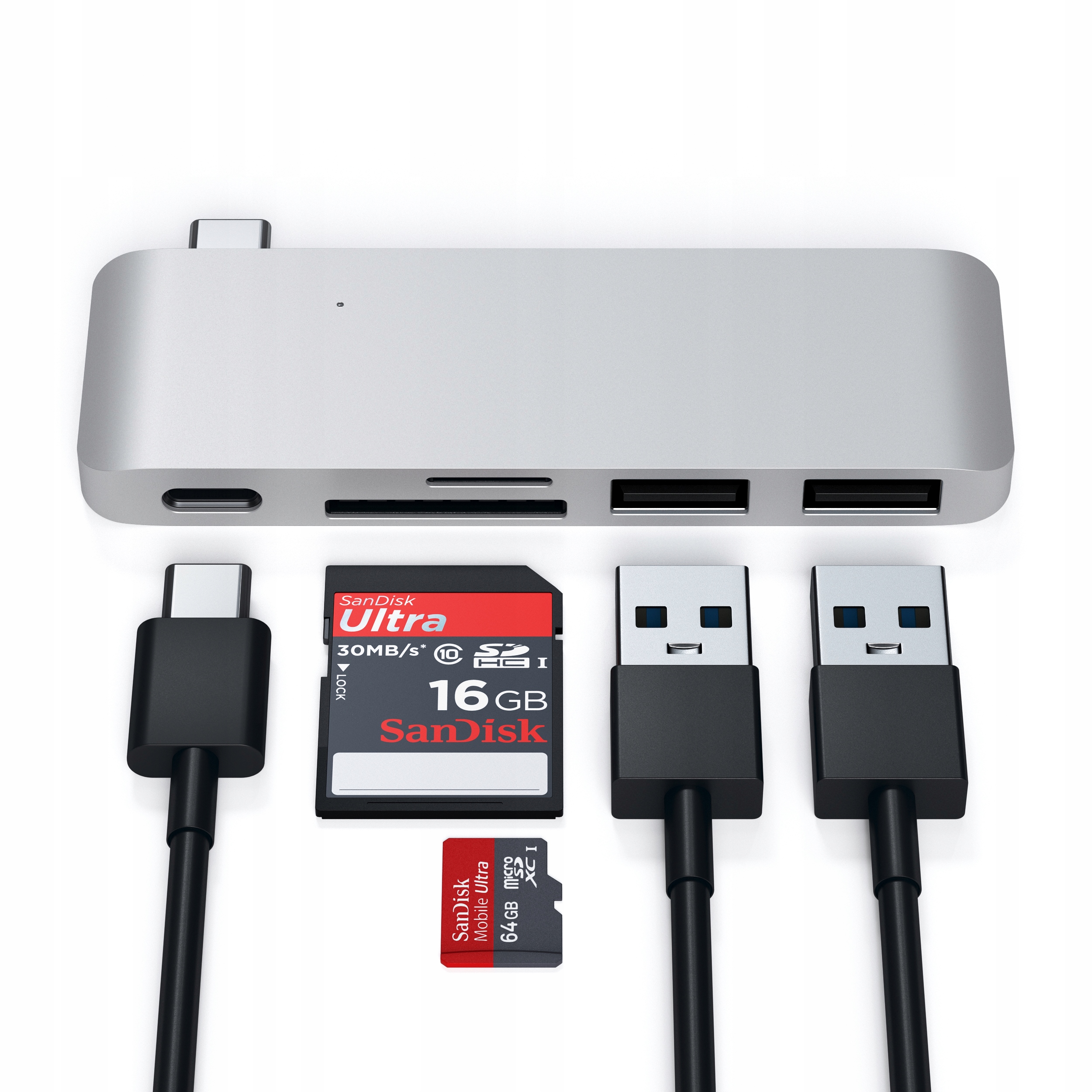 SATECHI PASS-THROUGH USB HUB ADAPTER USB-C USB-C 60 W 2X USB-A MICRO/SD Waga produktu z opakowaniem jednostkowym 0.1 kg