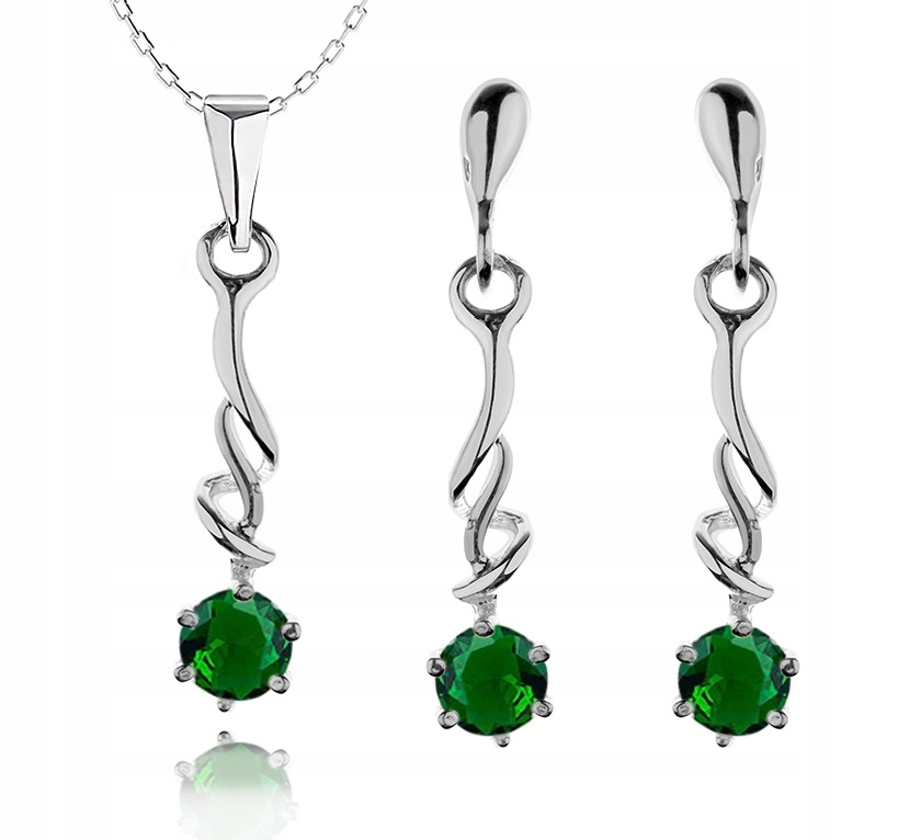 

Srebrny Komplet Biżuterii Z Zielonymi Cyrkoniami