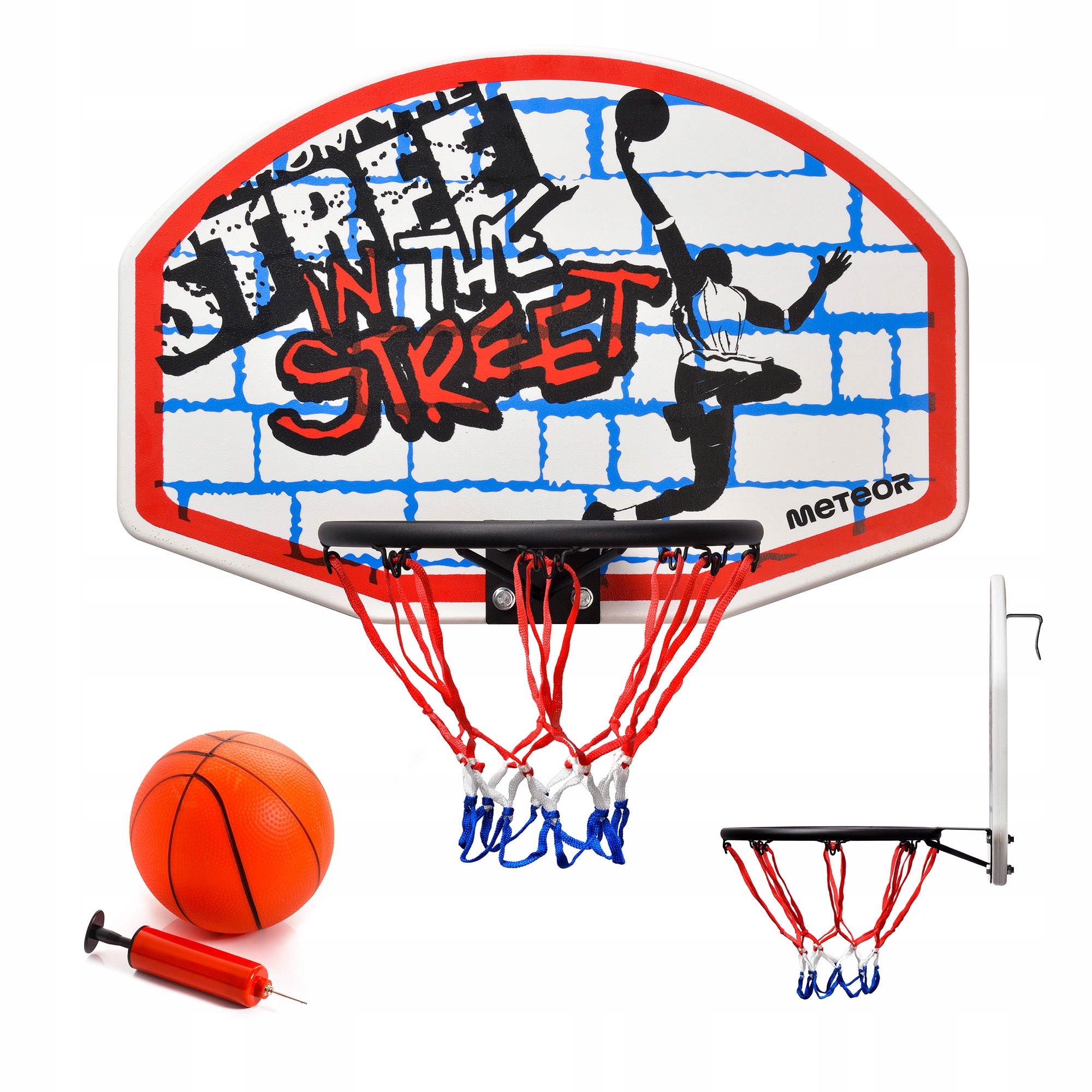 Tablica Kosz Do Koszykówki z siatką Meteor Memphis z piłką #1,5 i pompką