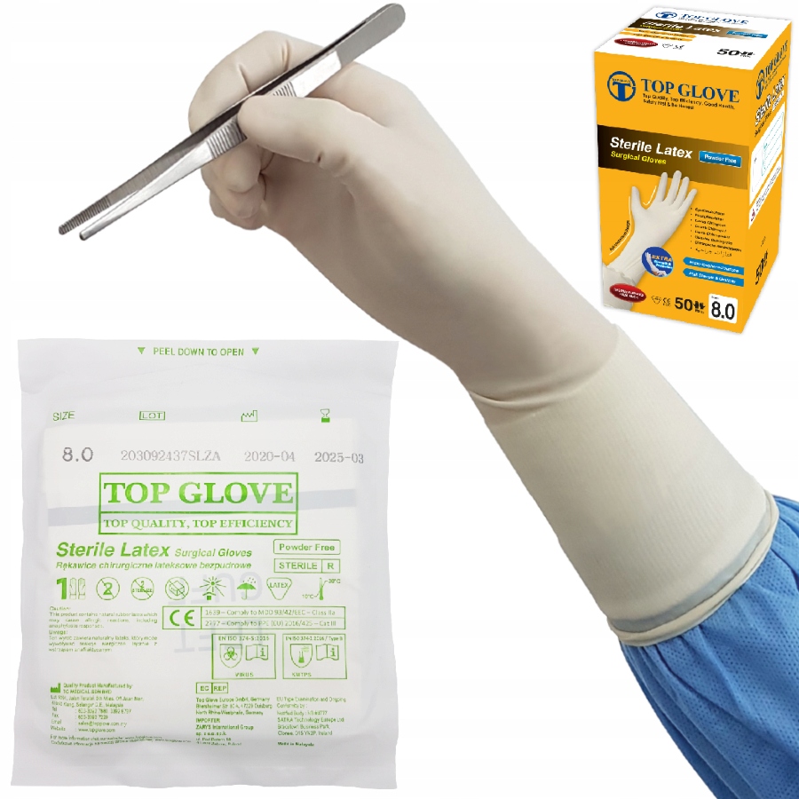 

Rękawiczki Lateksowe Sterylne Bezpudrowe 8.0 Para