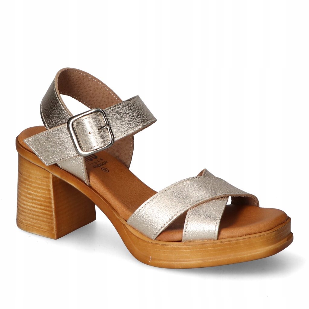 Dámské módní sandály na podpatku Hee Šampaňské metalické kožené 39