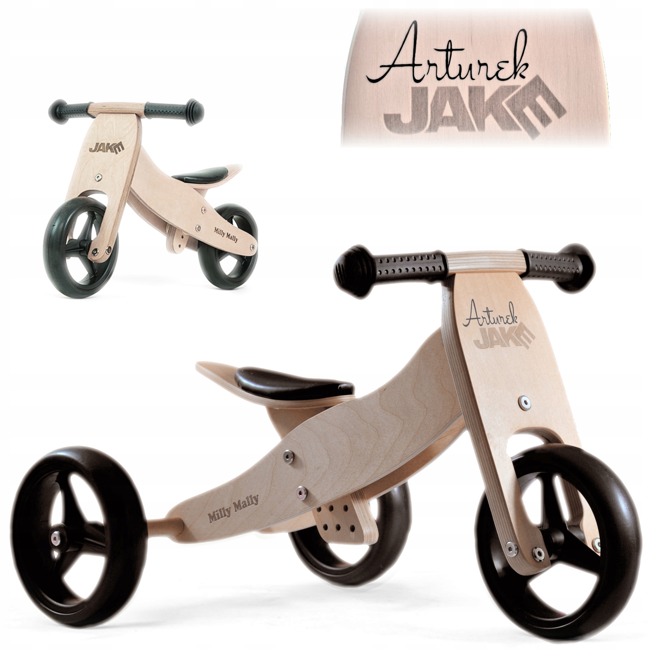 na Roczek dla Chłopca Rowerek Biegowy Trójkołowy Drewniany Imię