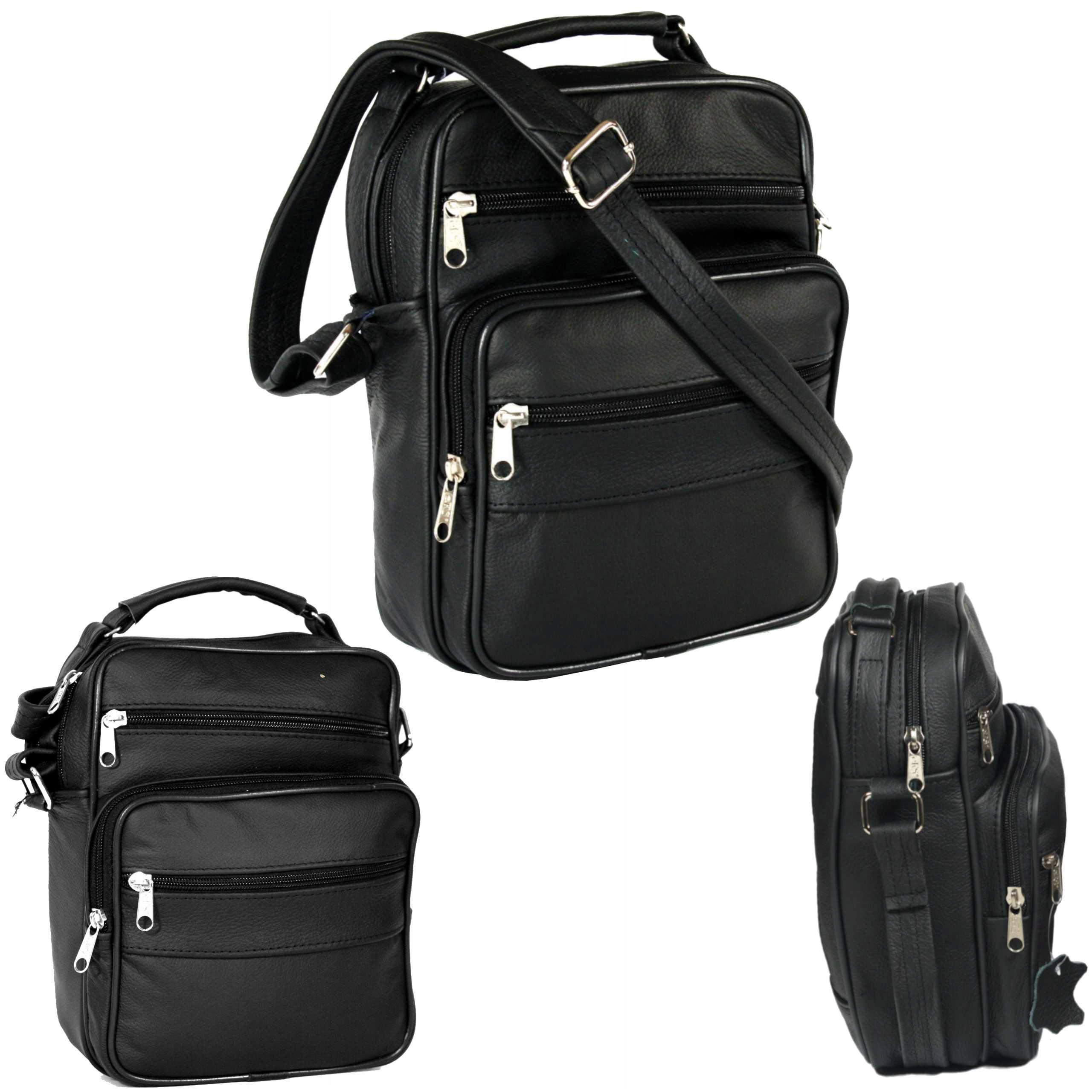 Pánská černá kožená taška přes rameno s rukojetí kabelka přes rameno polská výroba