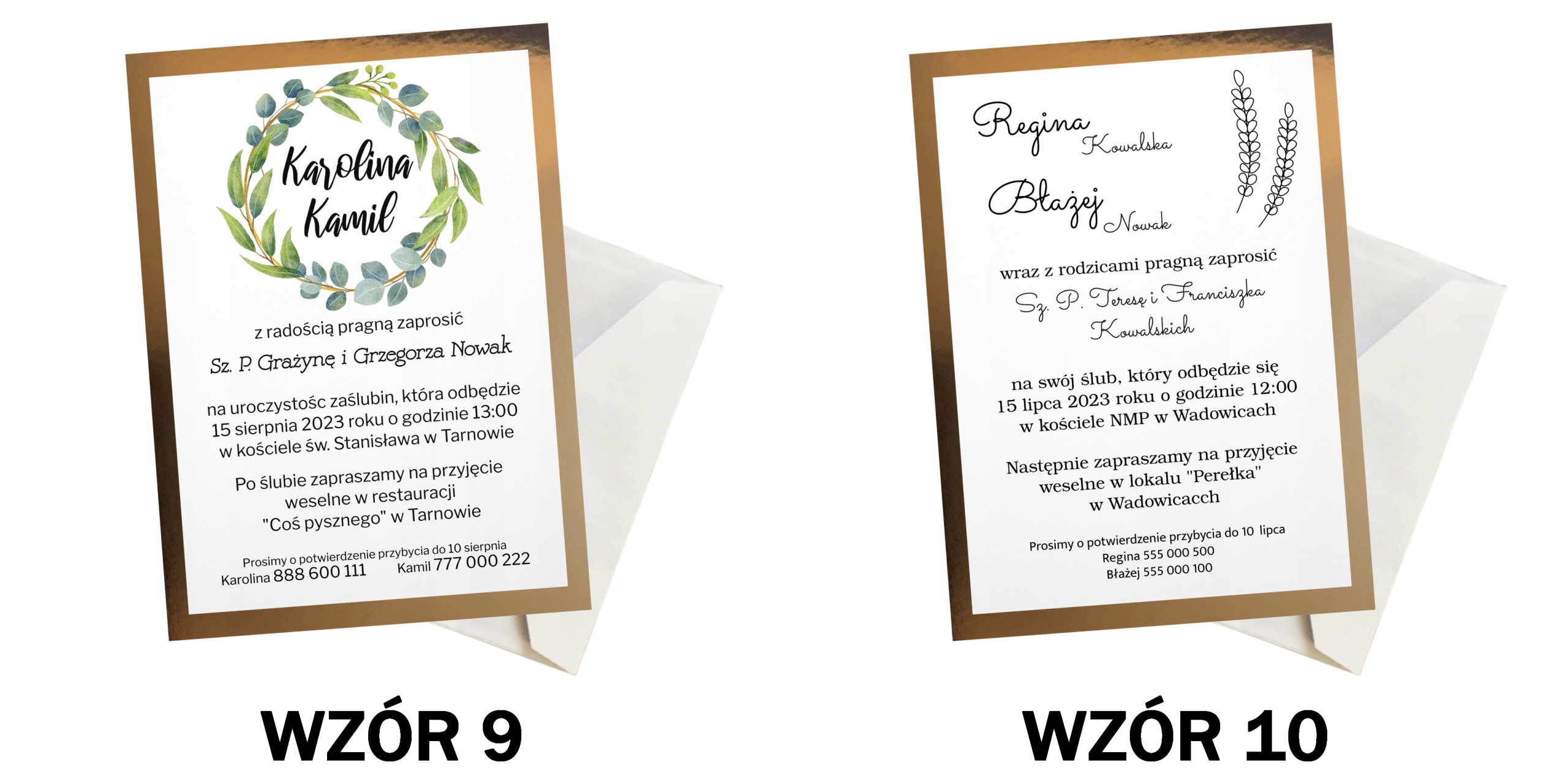 ZAPROSZENIA NA ŚLUB WESELE ZŁOTE Z GOŚCMI Wykończenie papieru matowe