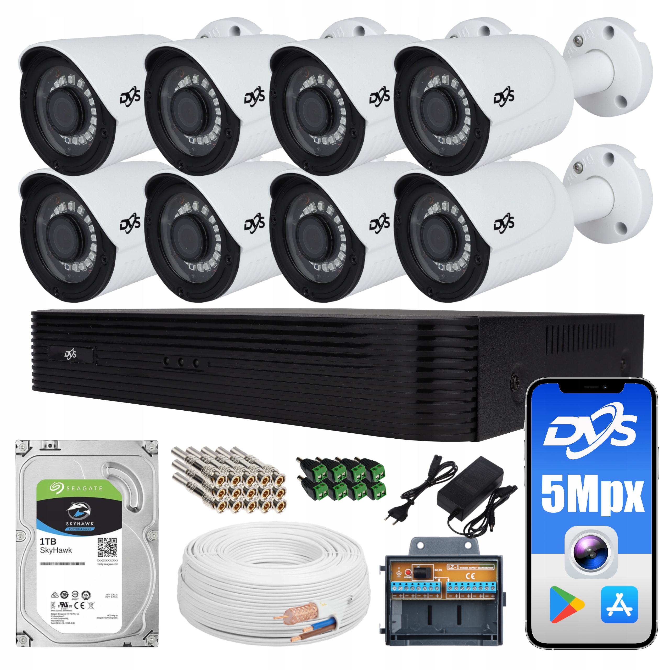 SYSTEM MONITORINGU DVS 8 KAMER 5MPX IR25 NOC DYSK