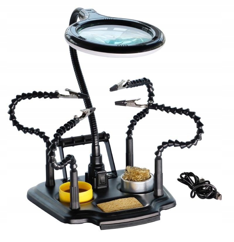 Uchwyt Do Lutowania Pomocnik Trzecia Ręka 4-RAMIENNY z Lupą Led Usb Pająk