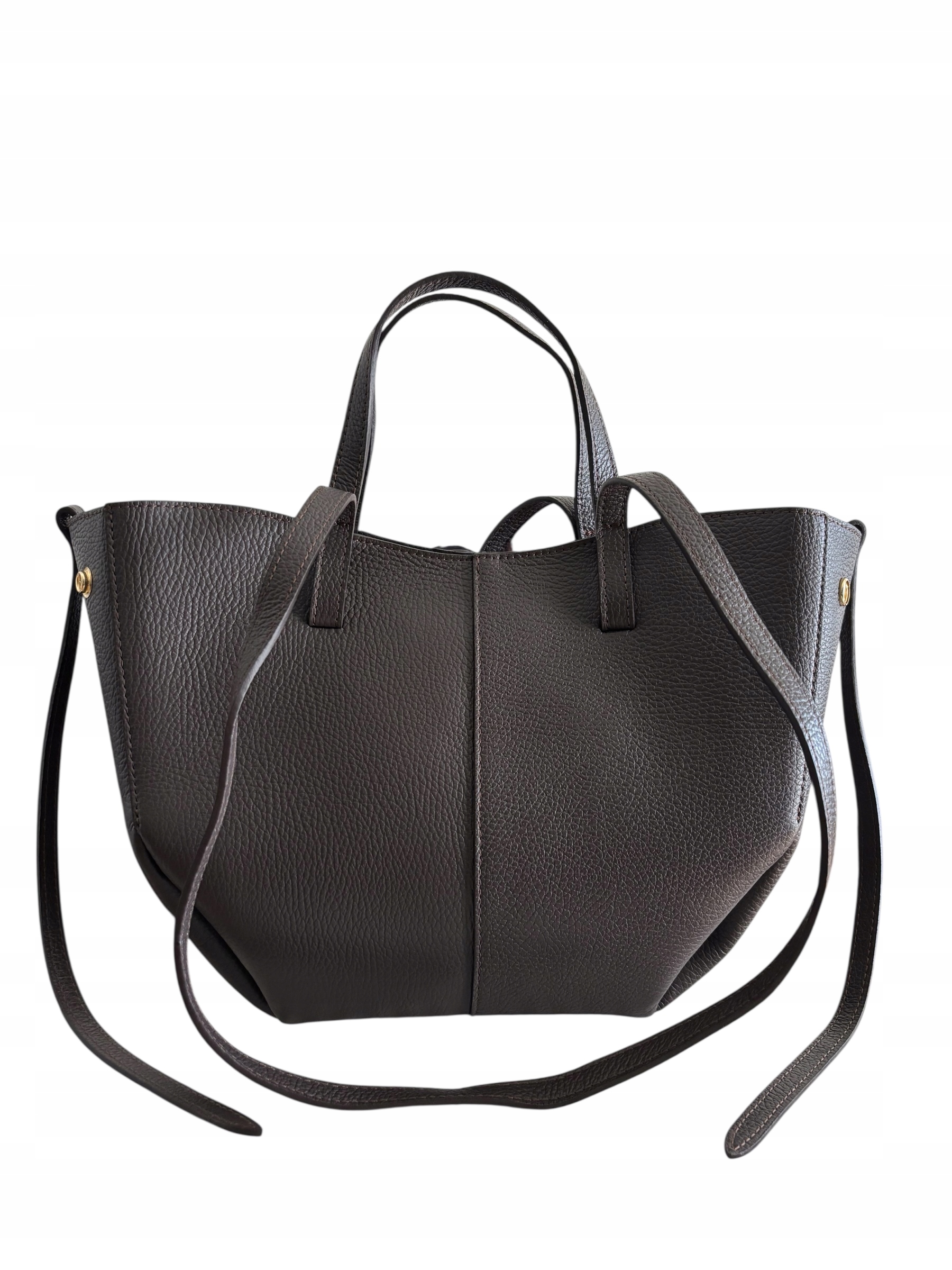 Torebka damska Vera Pelle Shopperka na ramię i do ręki Skóra Brązowa Midi