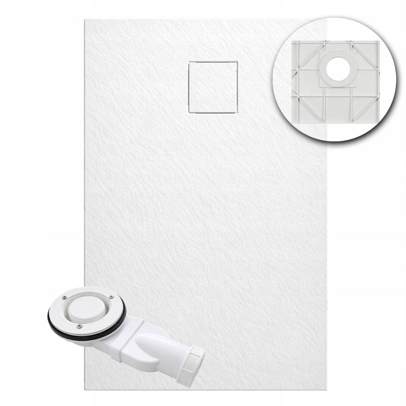 Aquauno Obdélníková Sprchová Vanička Smc 100 x 80 cm Bílá Struktura Kamene Sifon