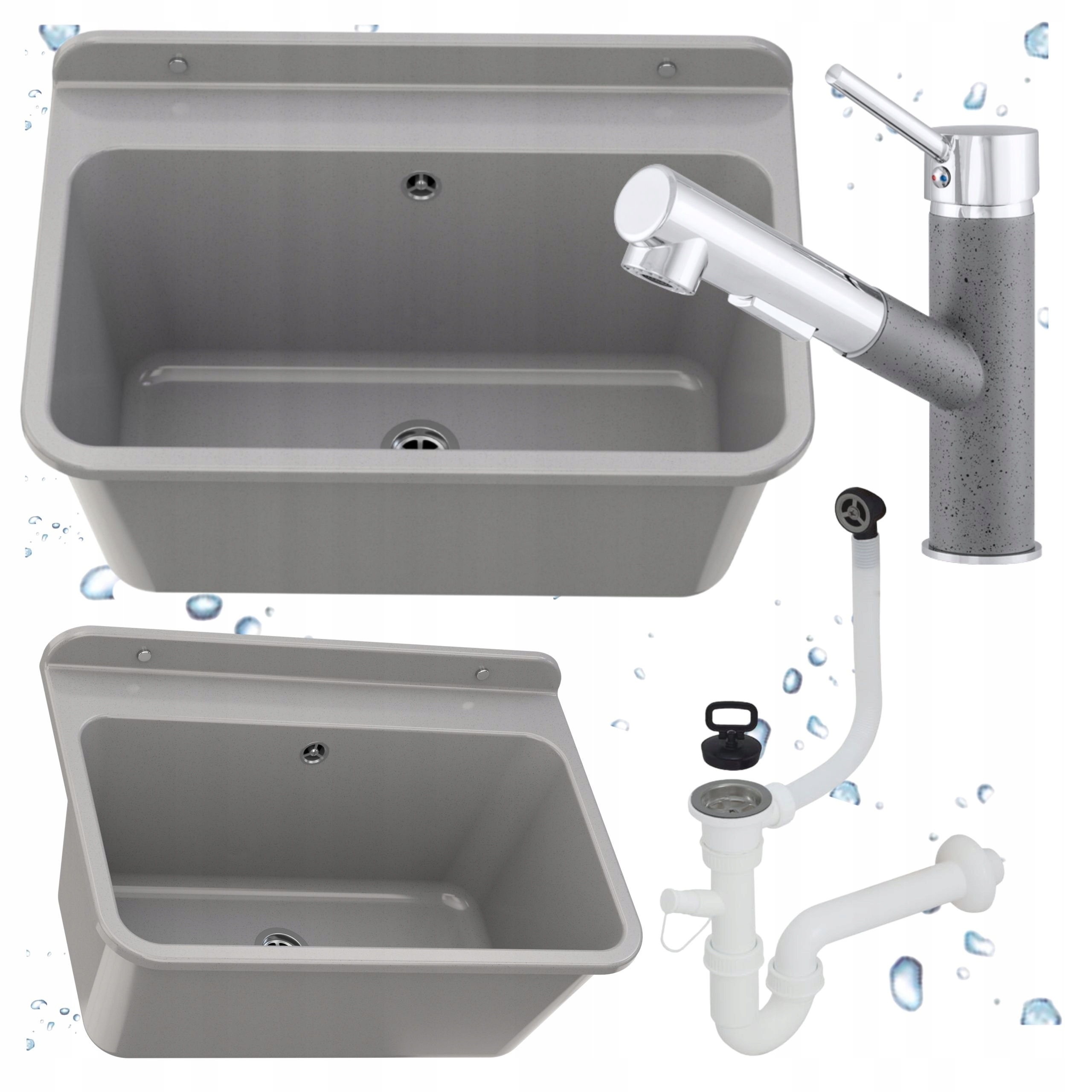 Technický Dřez Komora Baterie Vytahovací Šedá Sada Prádelna Kotelna