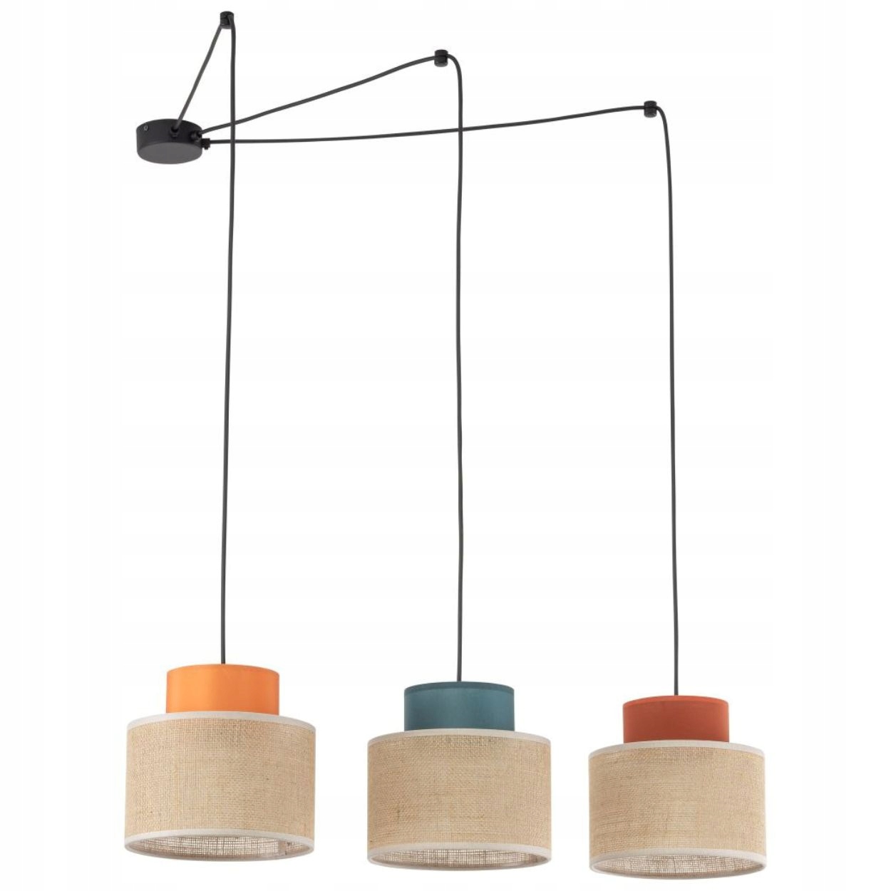 Závesná lampa Duo čierna jutové tienidlo viacfarebná 3xE27 Moderná Štýlová