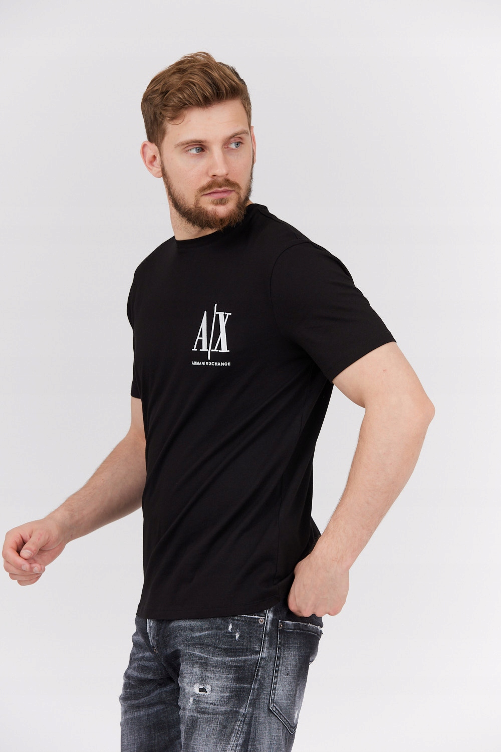 ARMANI EXCHANGE Czarny t-shirt wyszywane logo XL Wzór dominujący logo