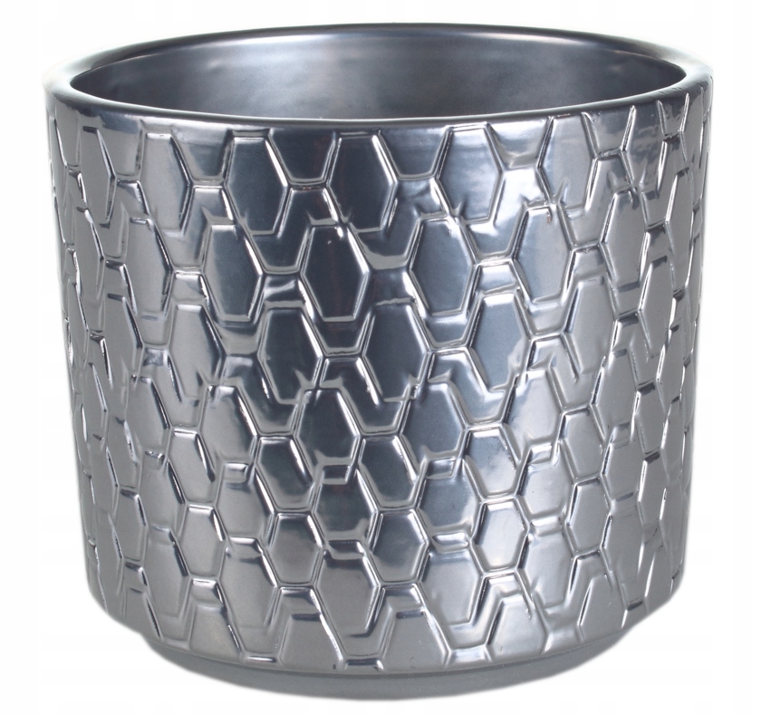 OSŁONKA CERAMICZNA DONICZKA OZDOBNA SREBRNA 14 CM