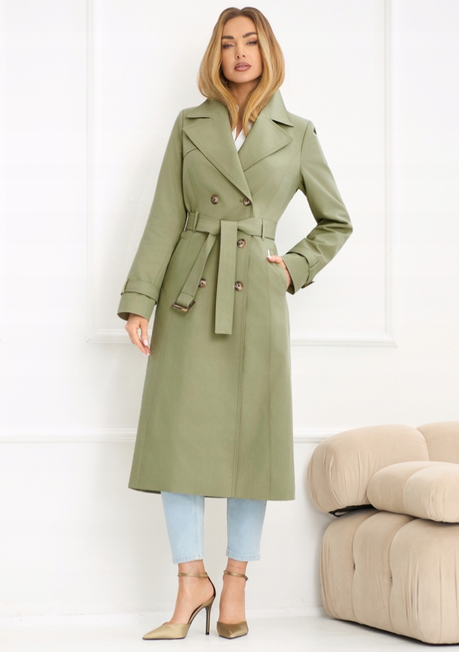 Zartex dámský trenčkotový kabát bez kapuce Logan matcha SS26 velikost 36