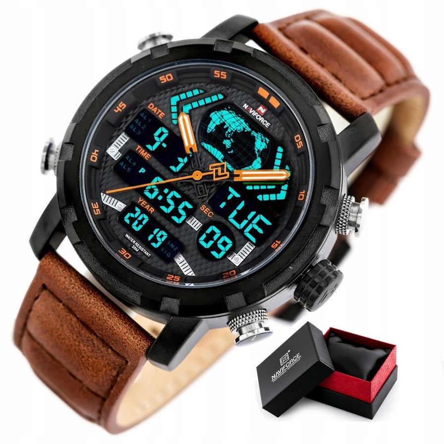 Zegarek Męski Naviforce Neptun +pudełko +grawer stoper datownik skórzany