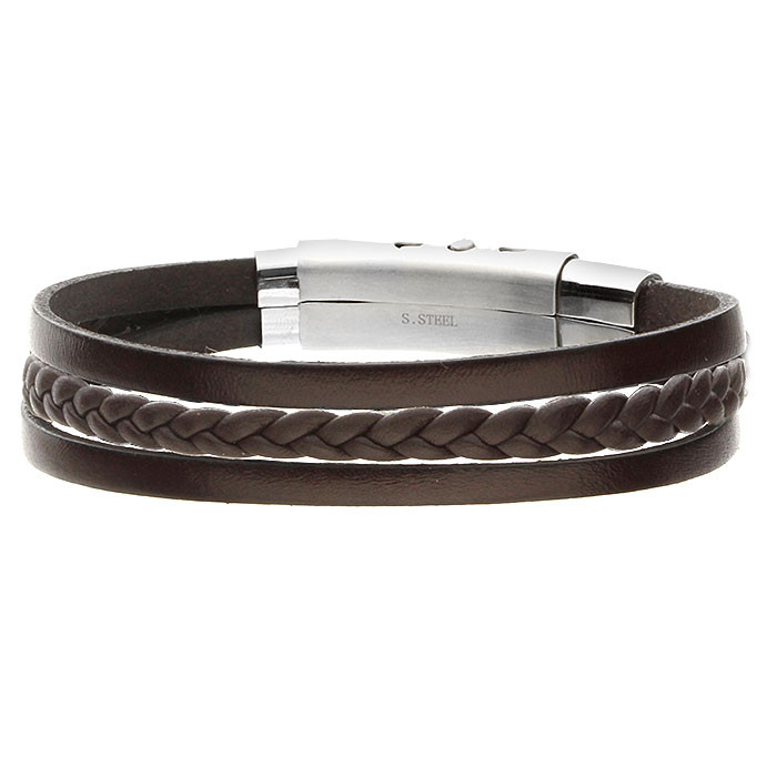 Pánský kožený ocelový náramek BA439A Manoki