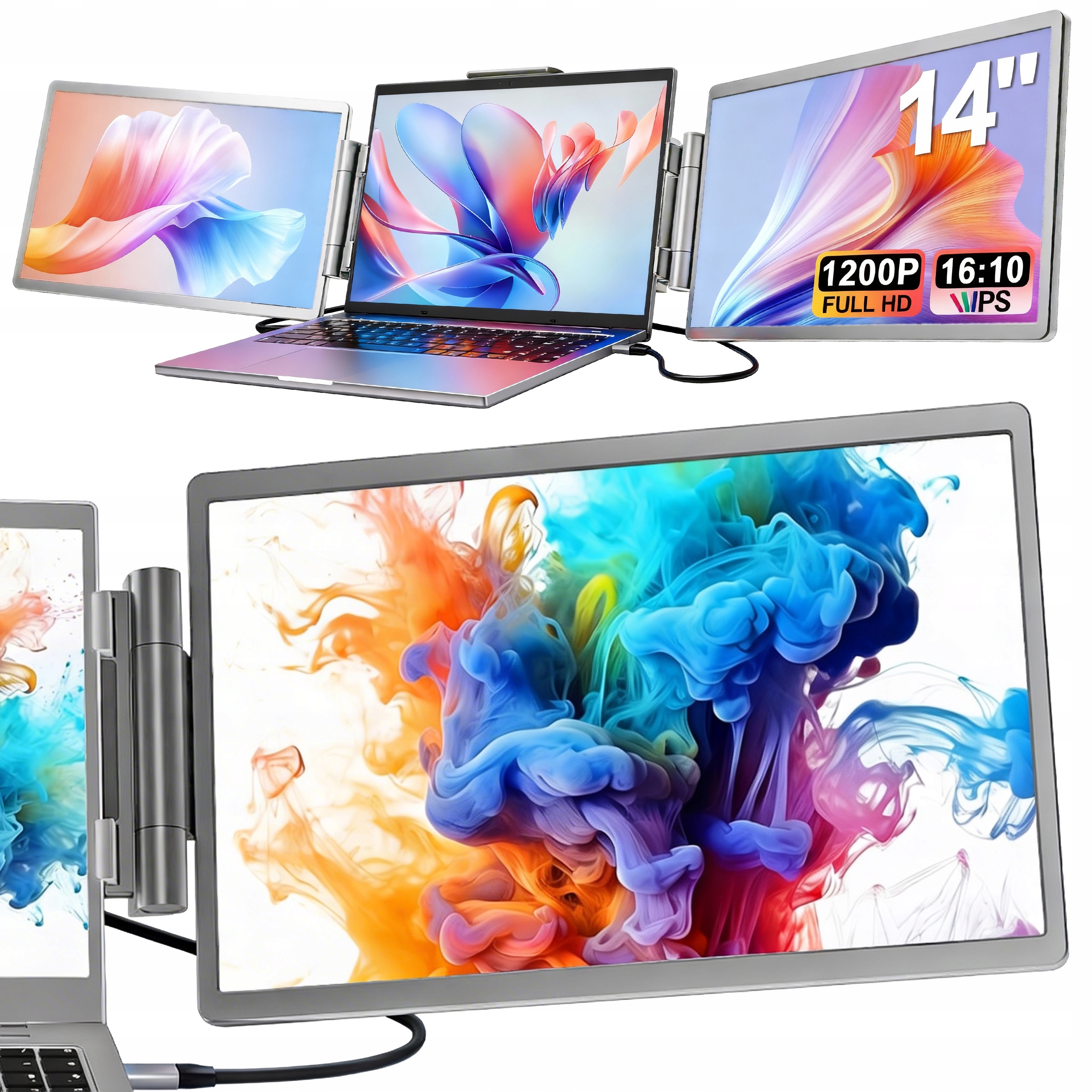 Monitor przenośny do laptopa podwójny 14 cali LCD Ips Wuxga 1920x1200 60hz