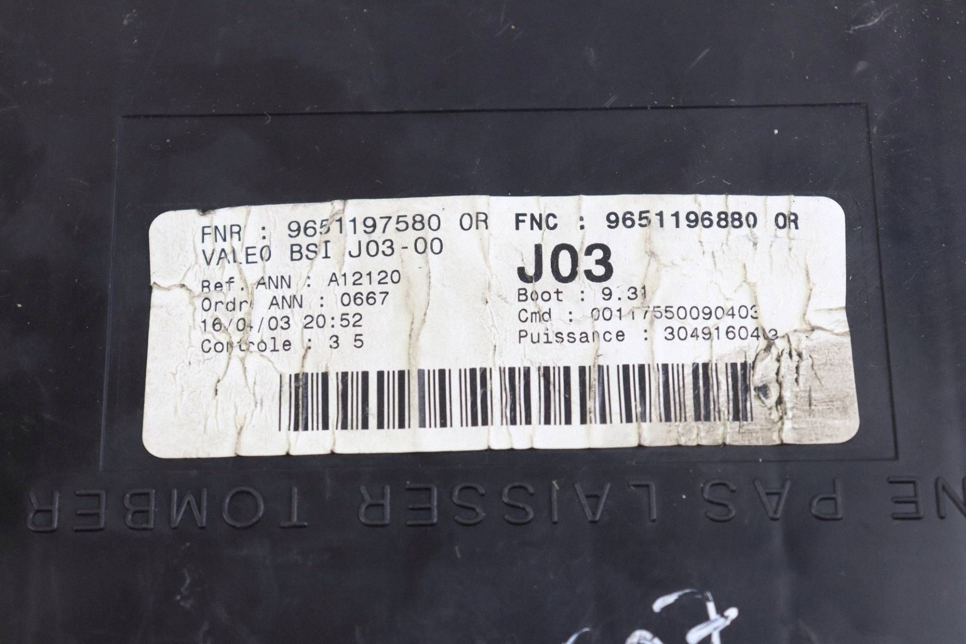 CITROEN PEUGEOT module compartment control unit BSI 9651196880 9651197580