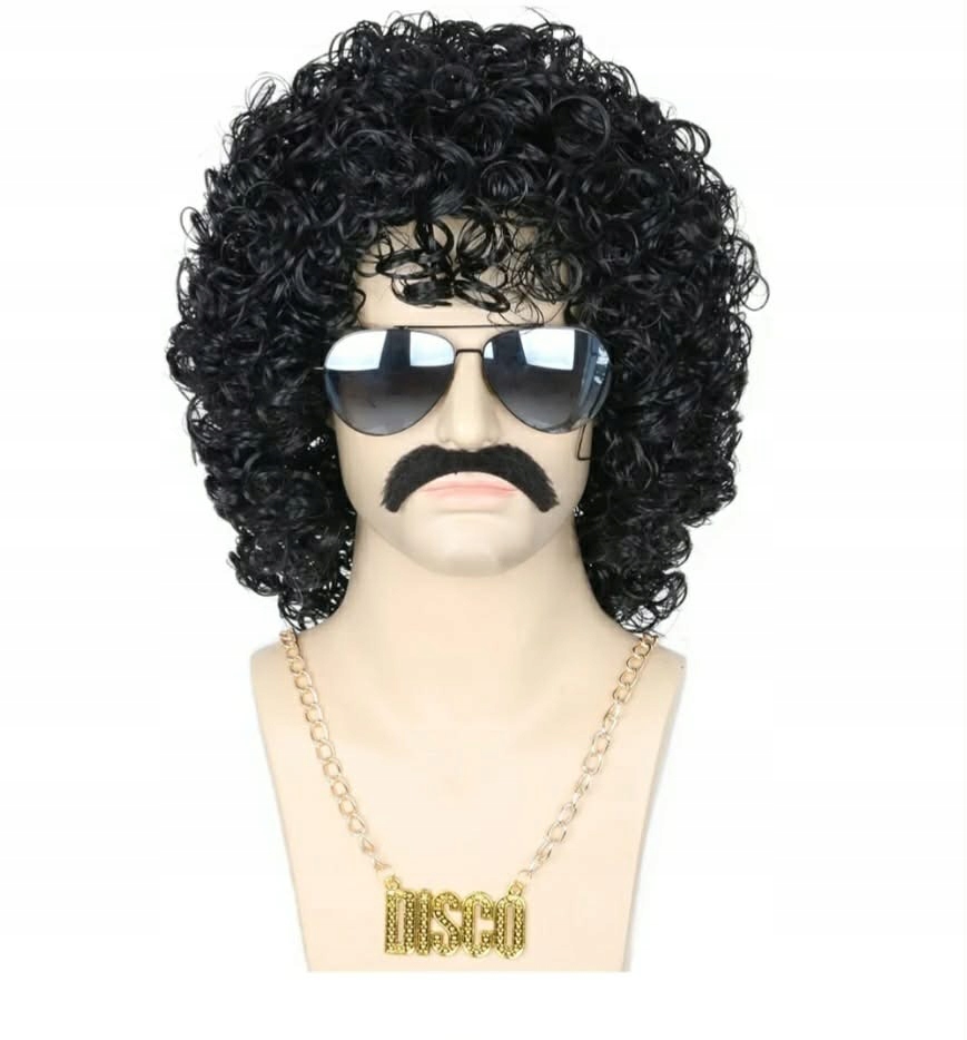 Topcosplay Sada 3 pánských paruk 70s Disco Dude Dirt Bag Náhrdelník