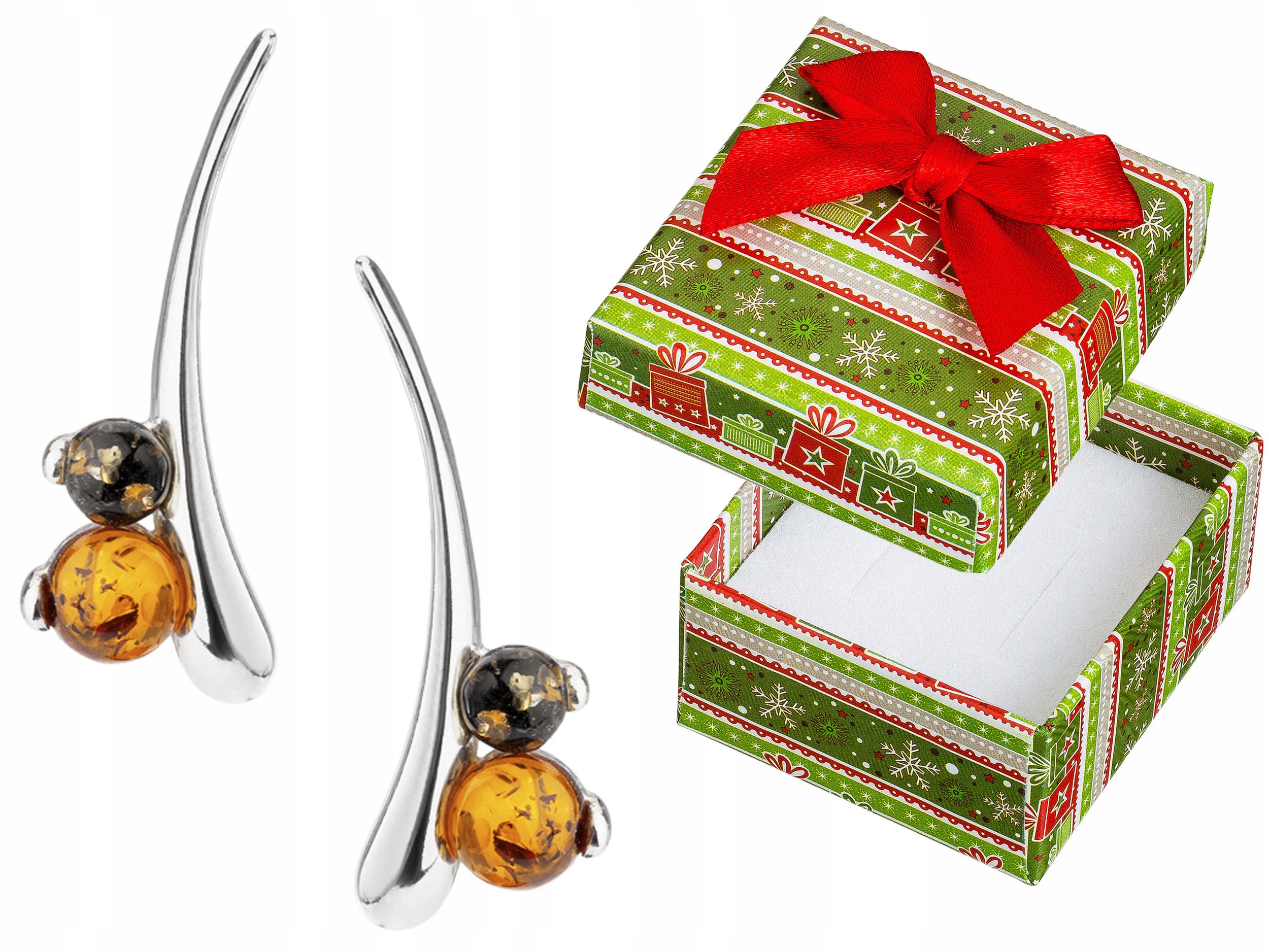 Stříbrné Náušnice Oblouky s jantarem Elegantní dámské šroubky Stříbro 925