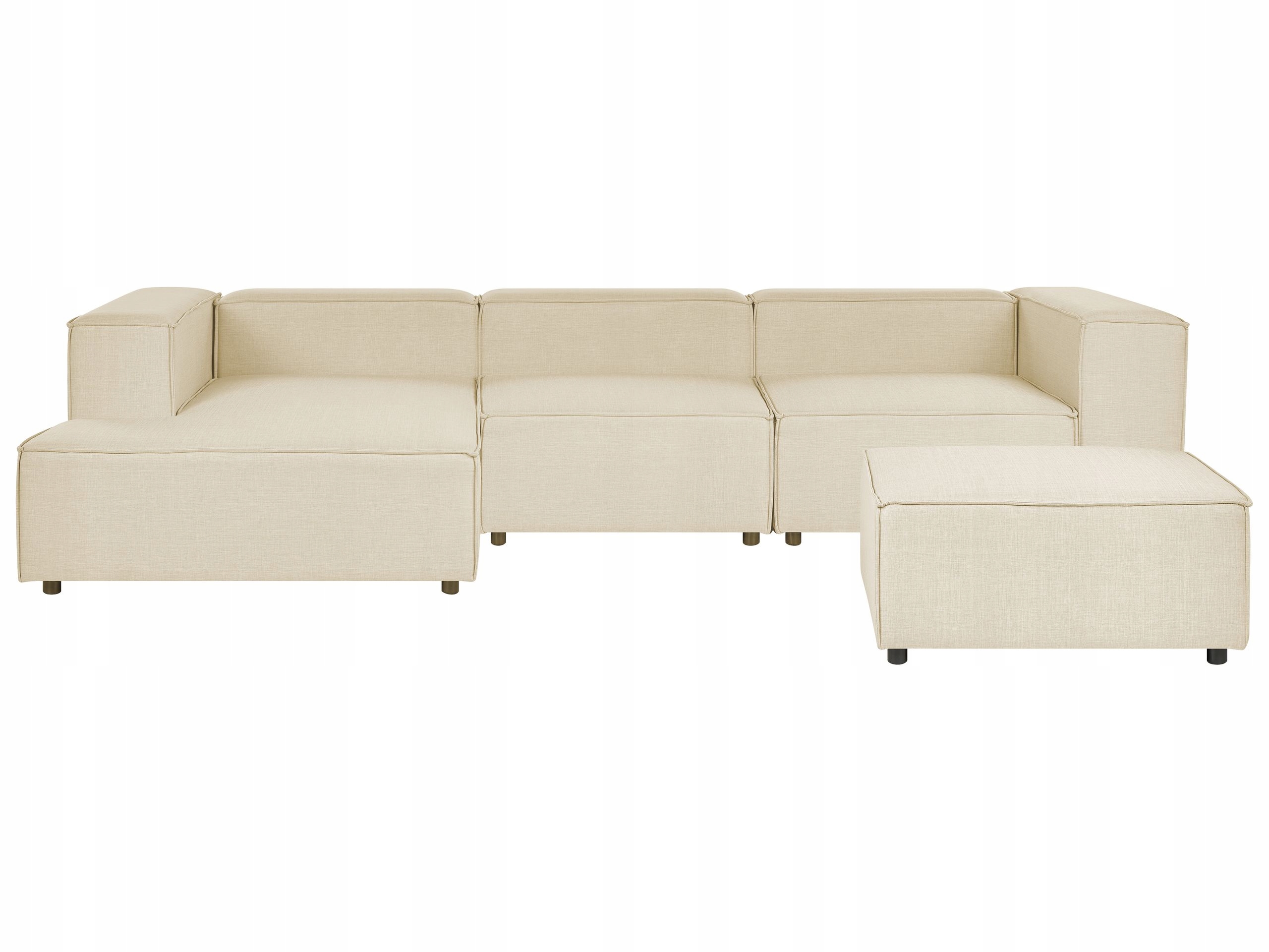 Sofa modułowa prawostronna z otomaną lniana beżowa