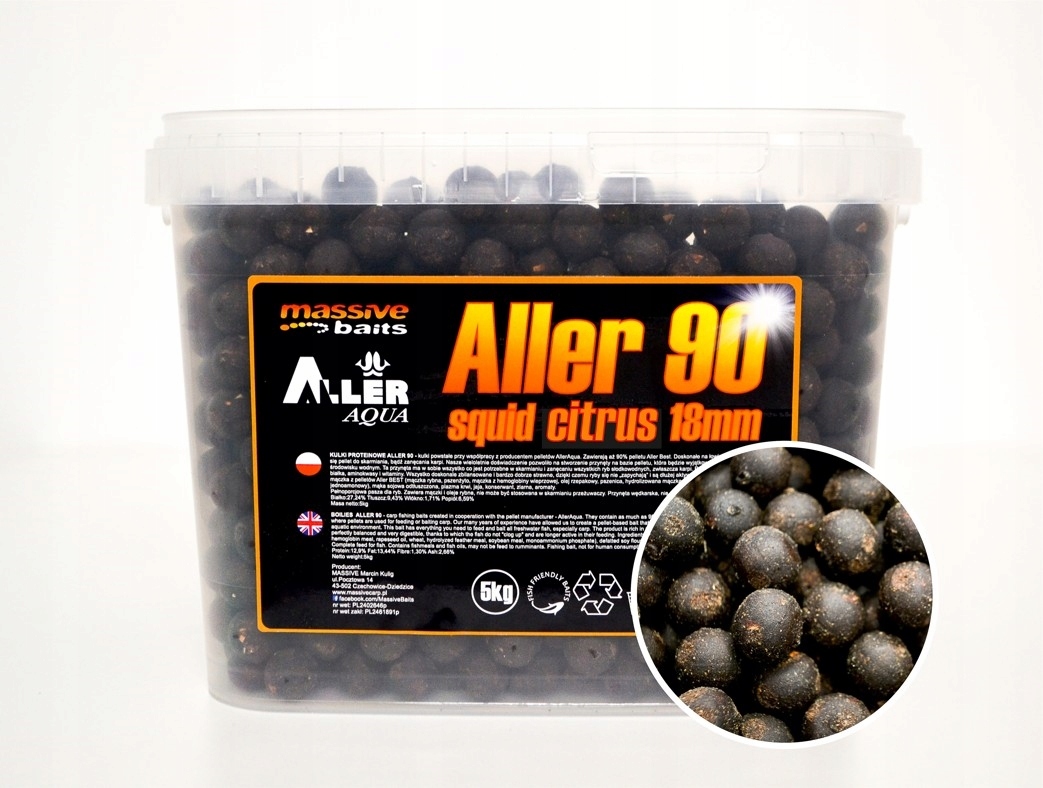 Massive Baits Kulki Aller 90 Squid Citrus 18mm 5kg