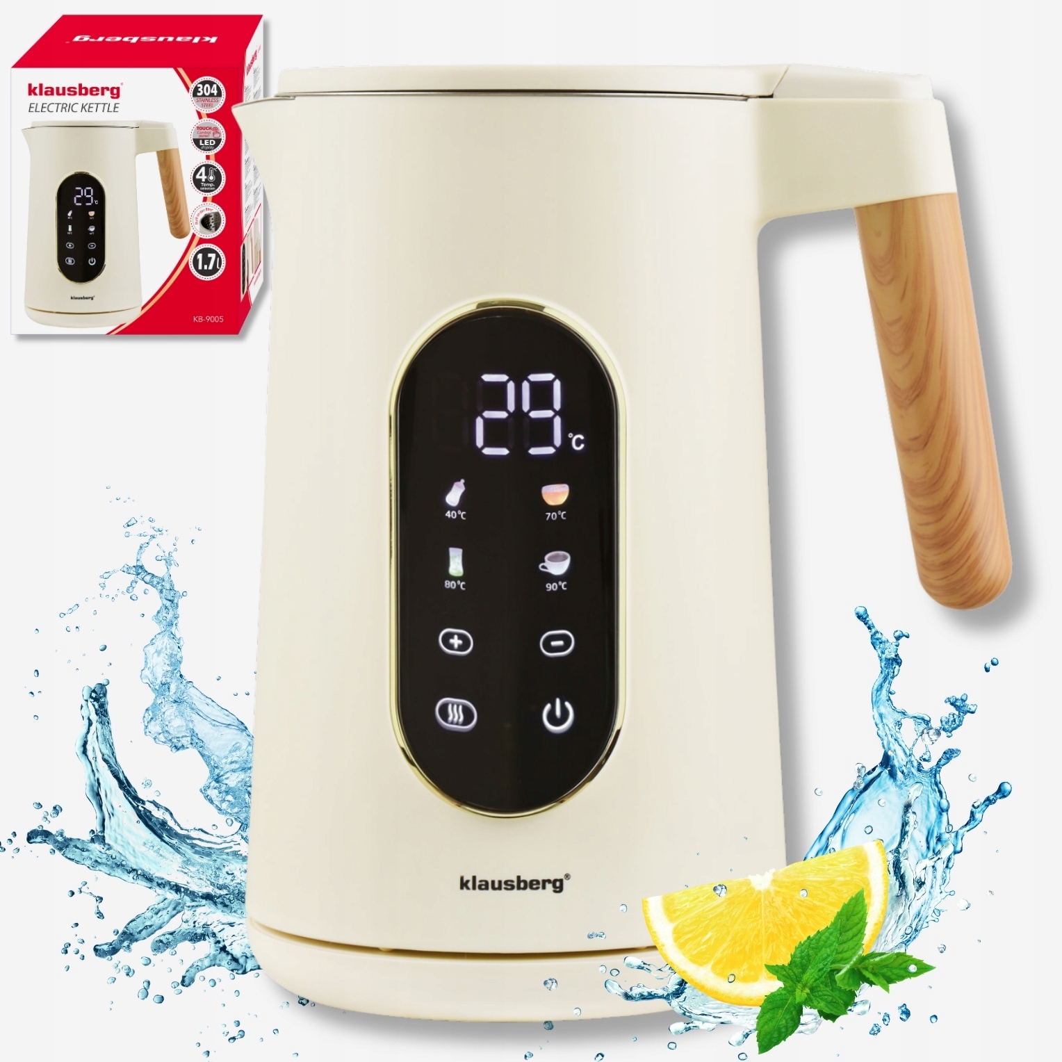 Czajnik elektryczny Klausberg KB-9005 1,7L Led dotyk regulacja tem Programy