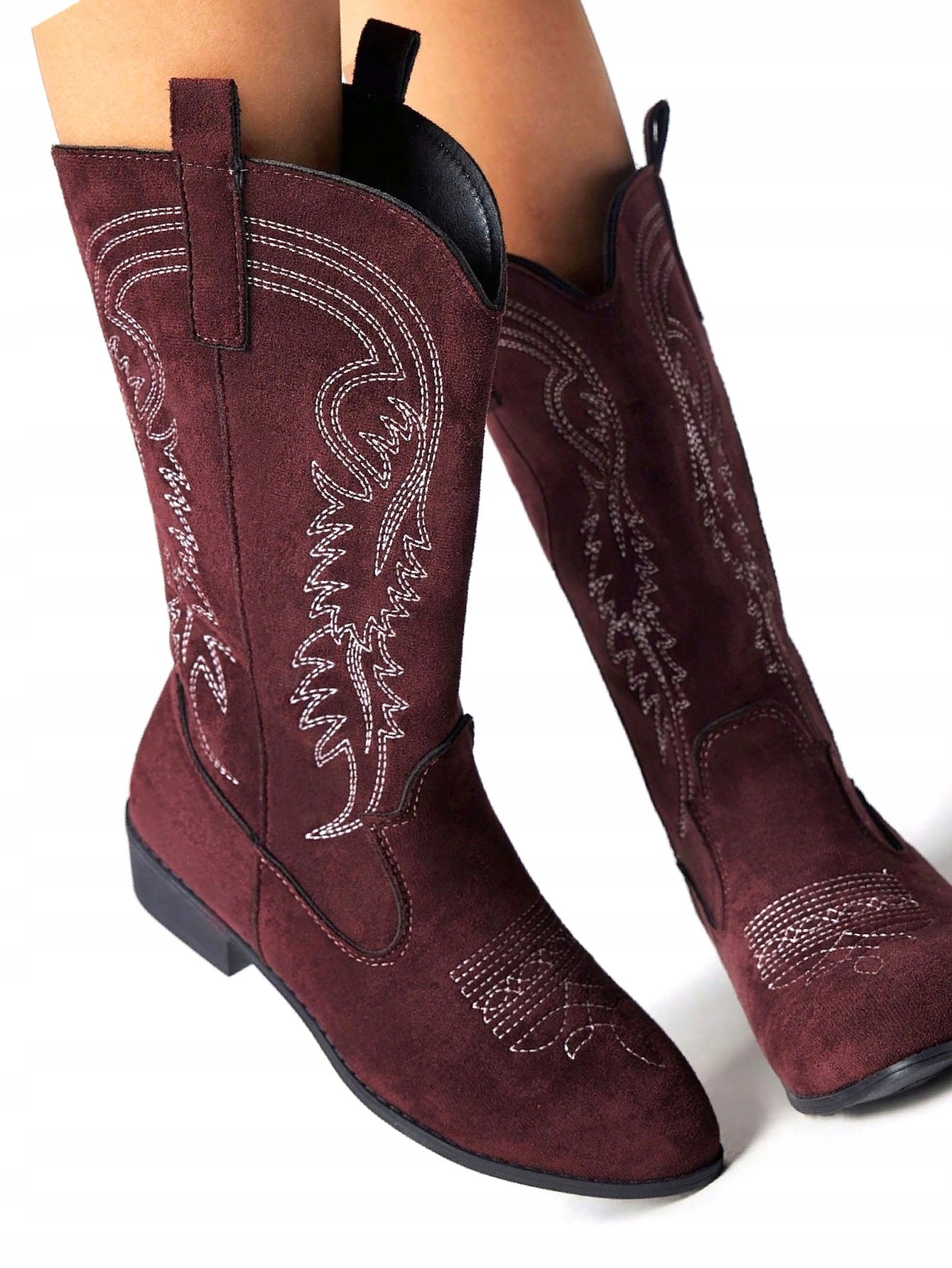 Dámské Kovbojské Boty Hnědé Denní Stylové Semišové Vyšívané 38