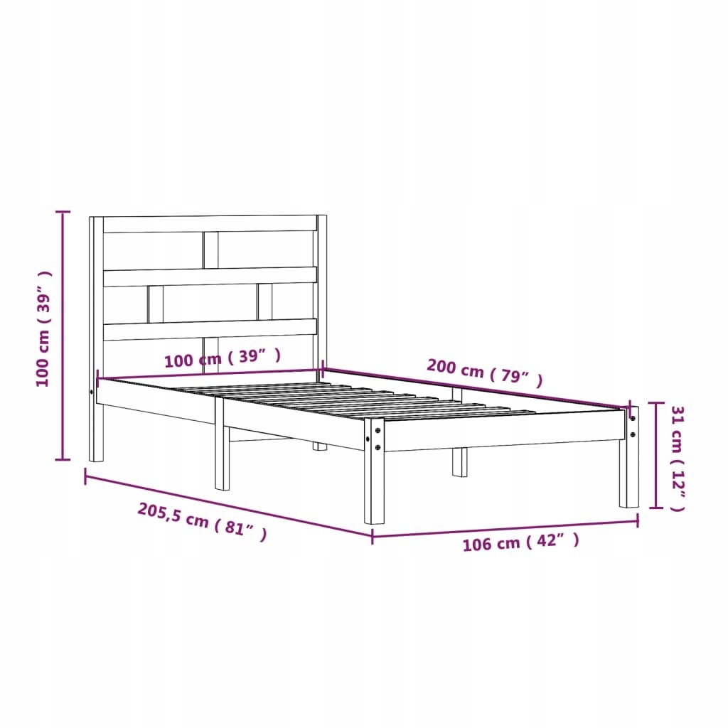 Rama łóżka, czarna, lite drewno sosnowe, 100 x 200 cm Waga produktu z opakowaniem jednostkowym 16.5 kg