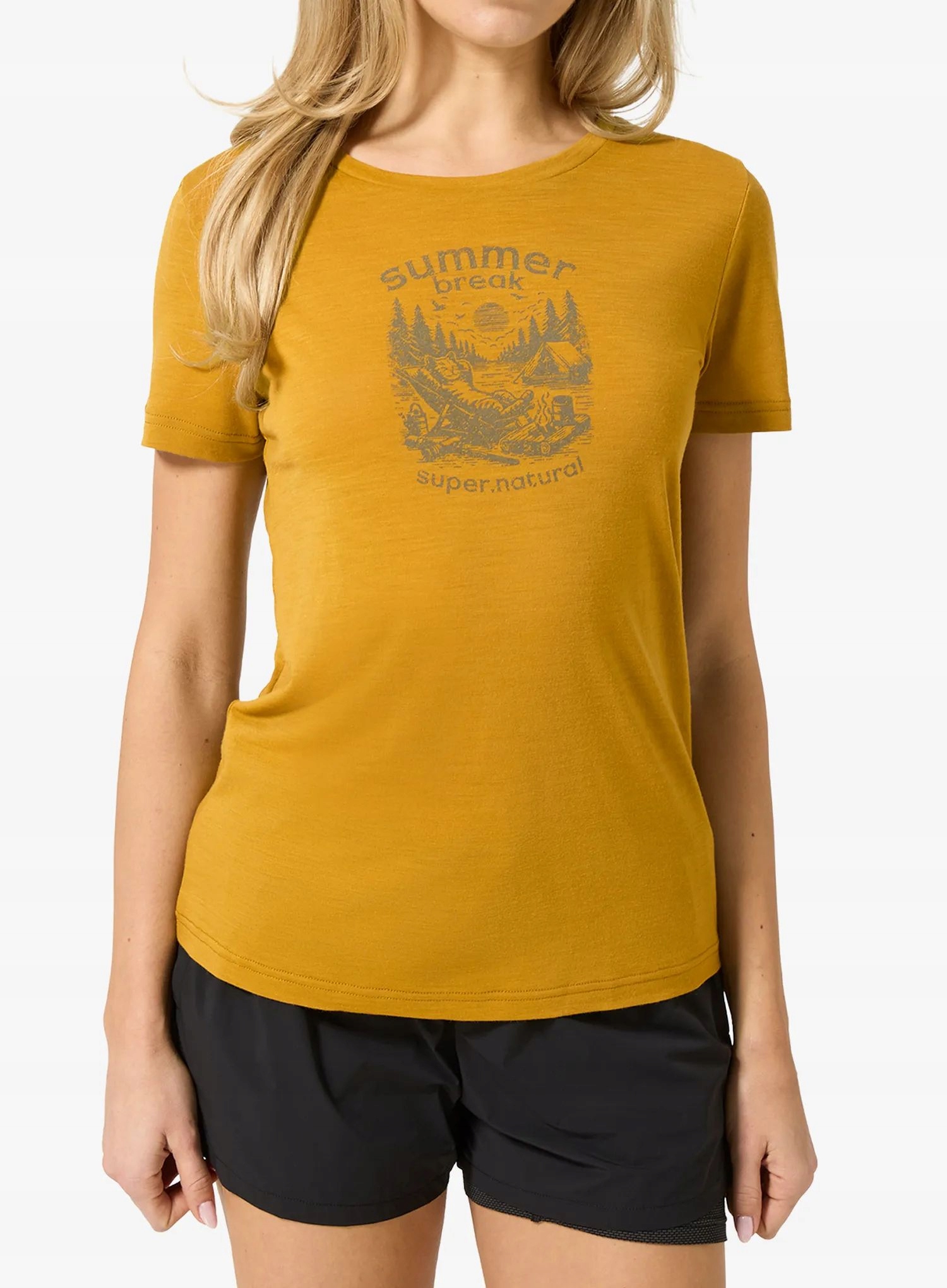 Dámské merino tričko Super.natural Summer Break Tee dried tobacco Xs