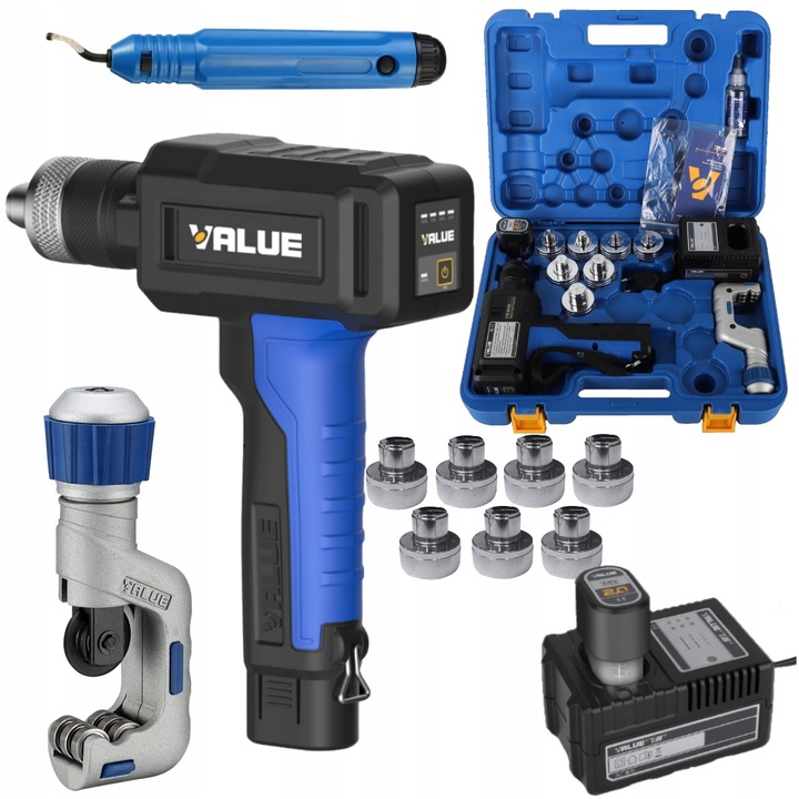 Akumulátorový extrudér Value VTE-29D, nôž na rúry, odhrotovač