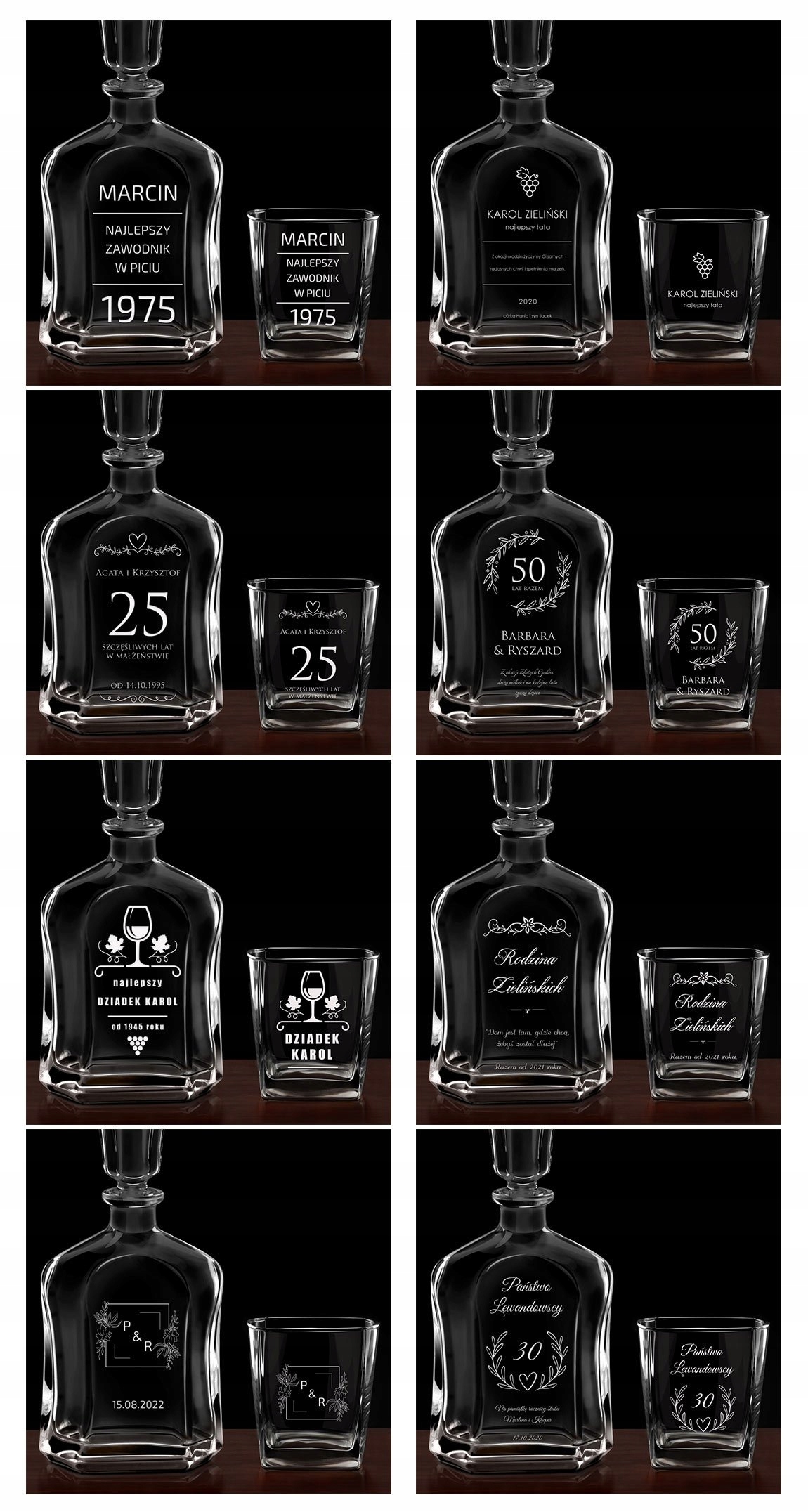 Prezent na Rocznicę Ślub Karafka 4 Szklanki z Grawerem Zestaw do Whisky Rodzaj karafka