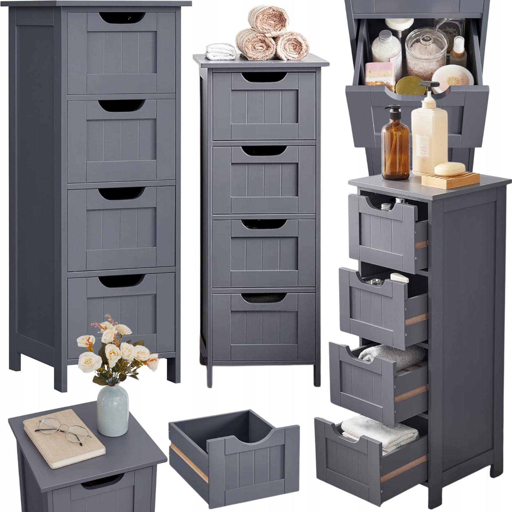 Kúpeľňová skrinka Wolnostojaca na skladovanie Úzky Regál so 4 zásuvkami