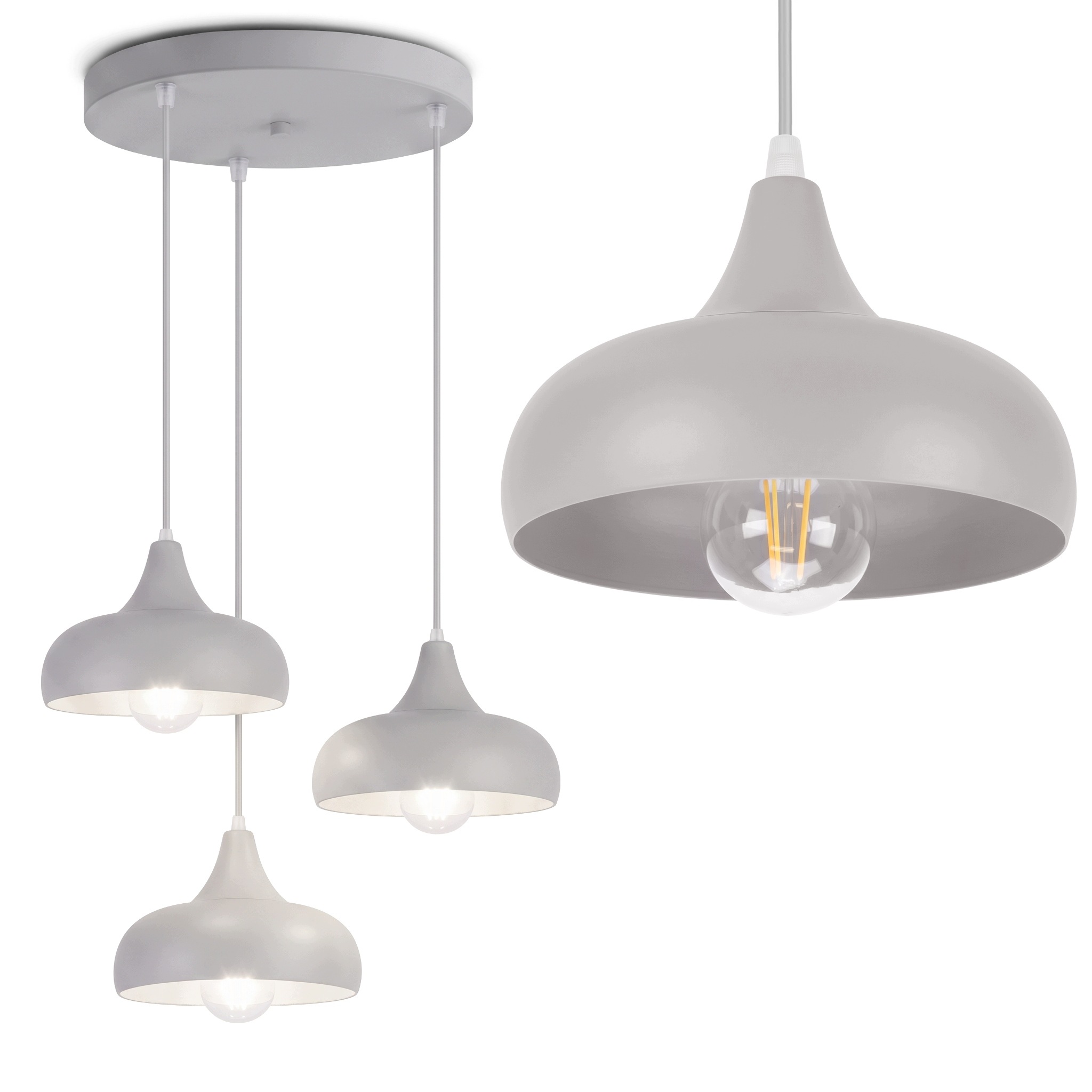 Lampa Sufitowa Wisząca Żyrandol Nad Stół Szara Cement Loft 3xE27