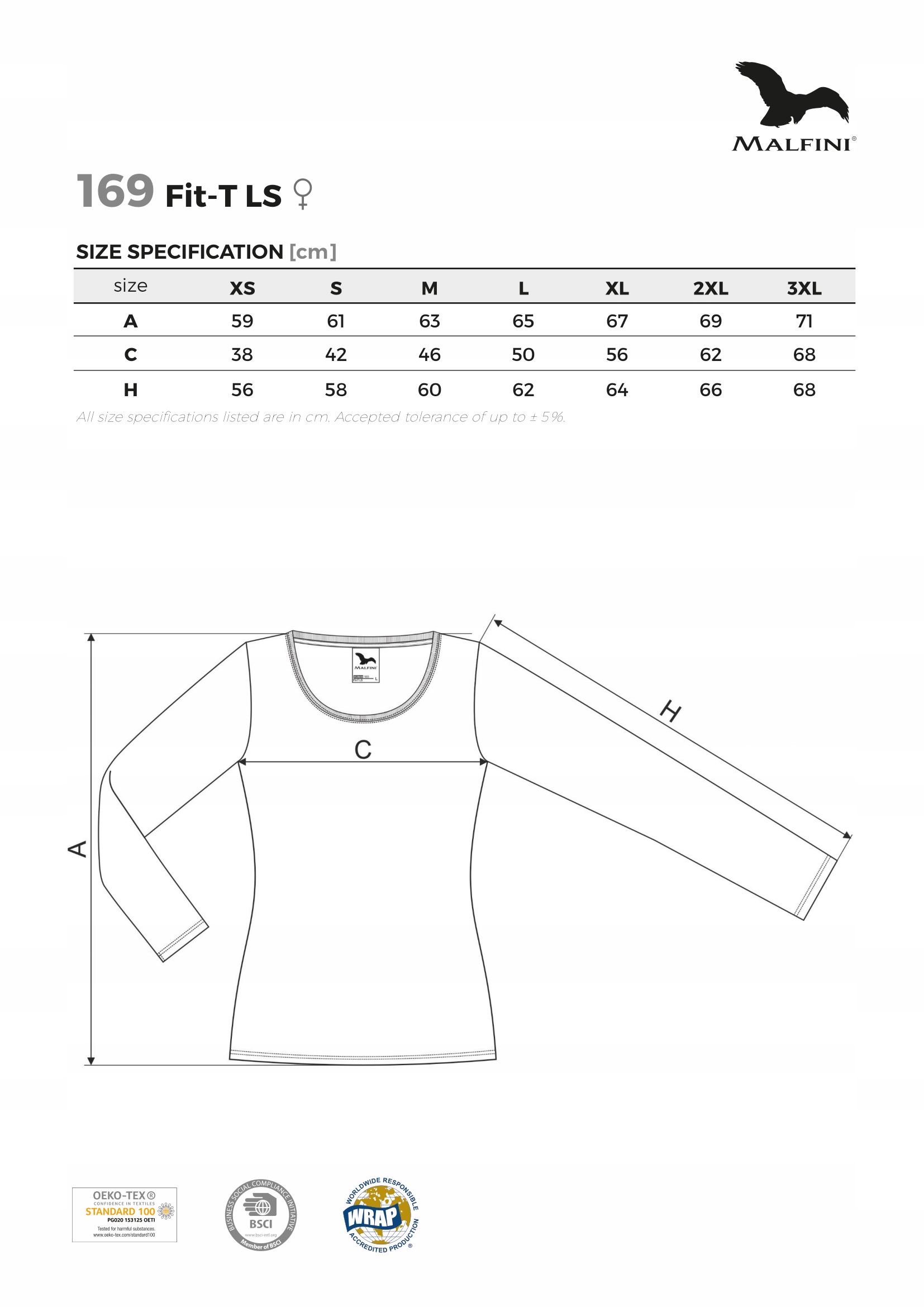 Koszulka damska długi rękaw MALFINI 169 Dopasowany Krój Bawełna XL Cechy dodatkowe brak