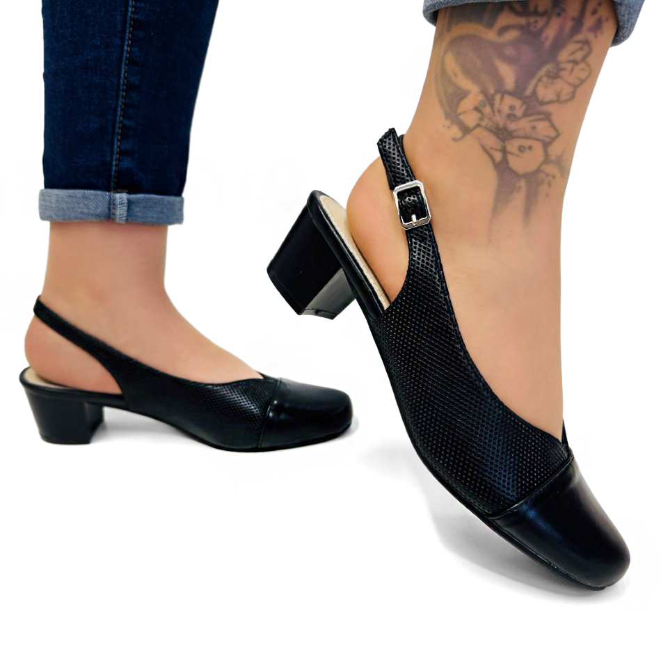 Černé Nízké Bez Paty Boty Na Podpatku Širší, Měkká Kůže, Velikost 38