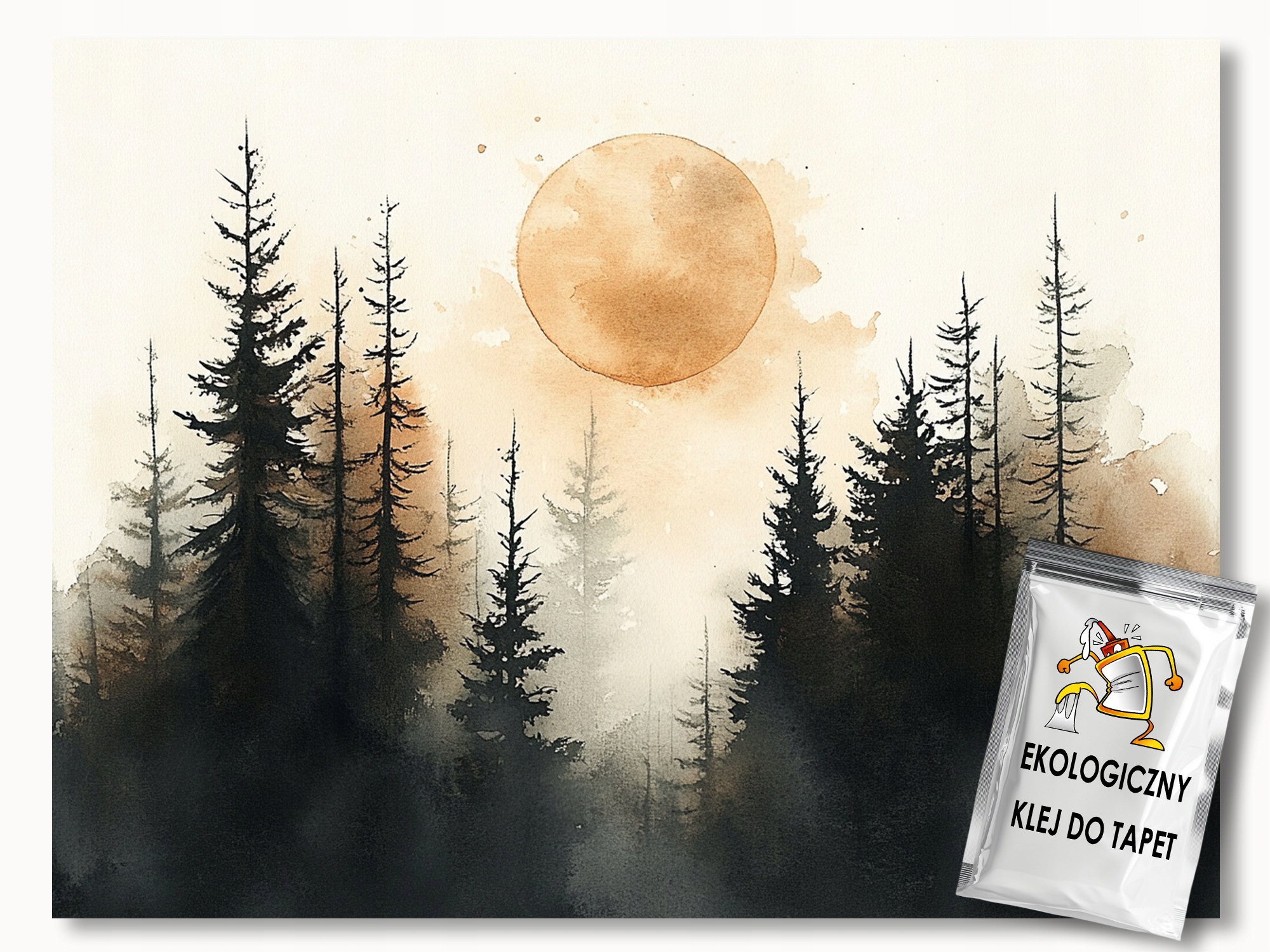 Fototapeta Flizelina Akvarelová Krajina Les Noc Mesiac Plnosť 416x254 130g