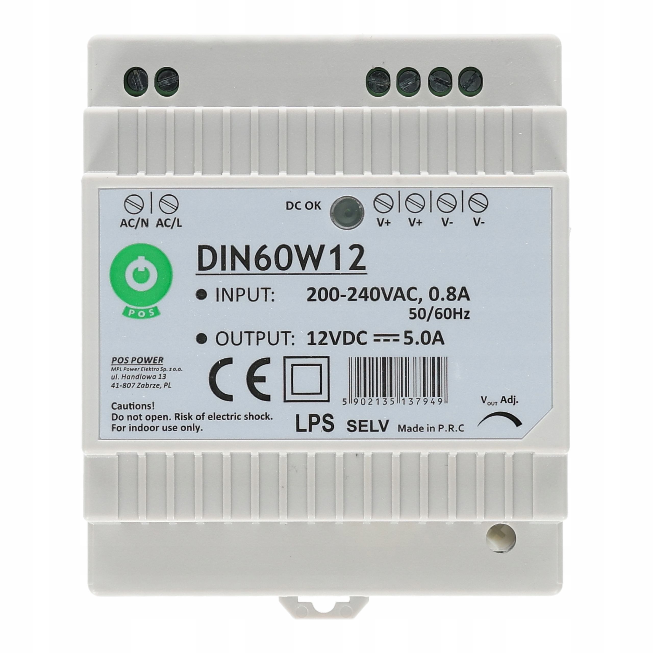 Zasilacz taśm LED na szynę DIN TH35 5A 60W 12V Marka Inna