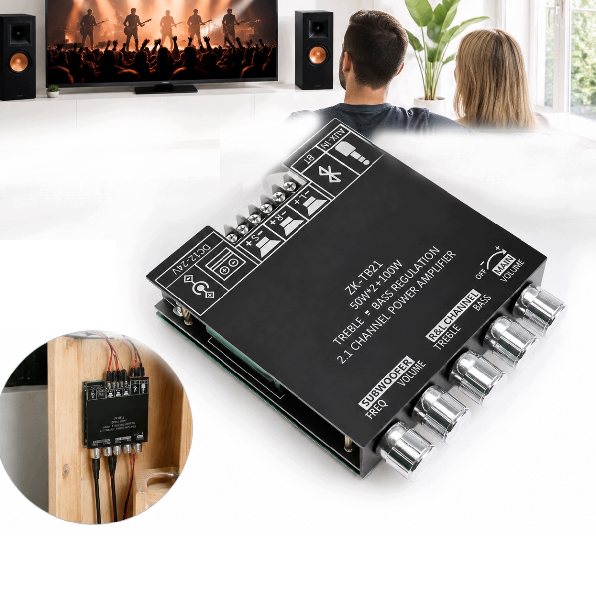 Wzmacniacz Audio 2X50W +100W 2.1 Bluetooth 5.0