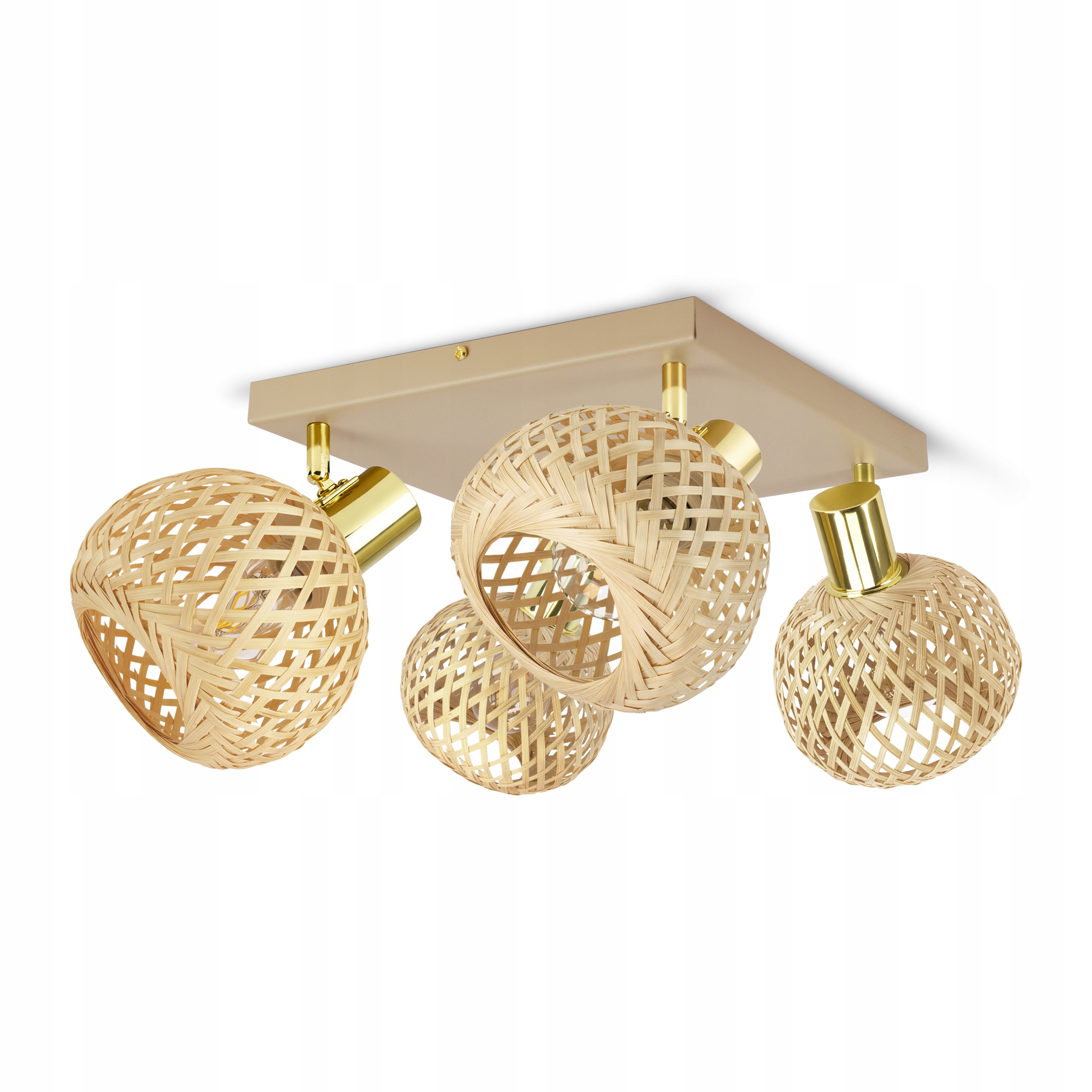 Lampa Sufitowa Żyrandol Rattan Beżowa Boho 4xE27 Regulowana Salon Nad Stół