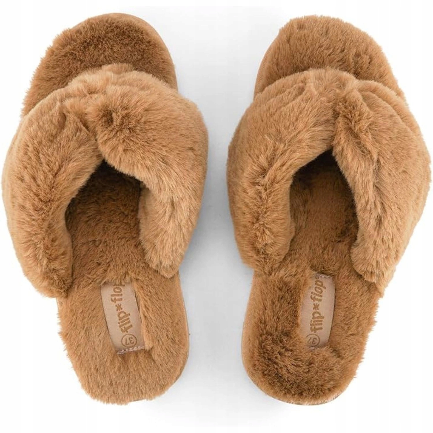 Dámské Papuče Flip Flop Originální Kožešinové chlupaté hnědé teplé domácí vel. 42