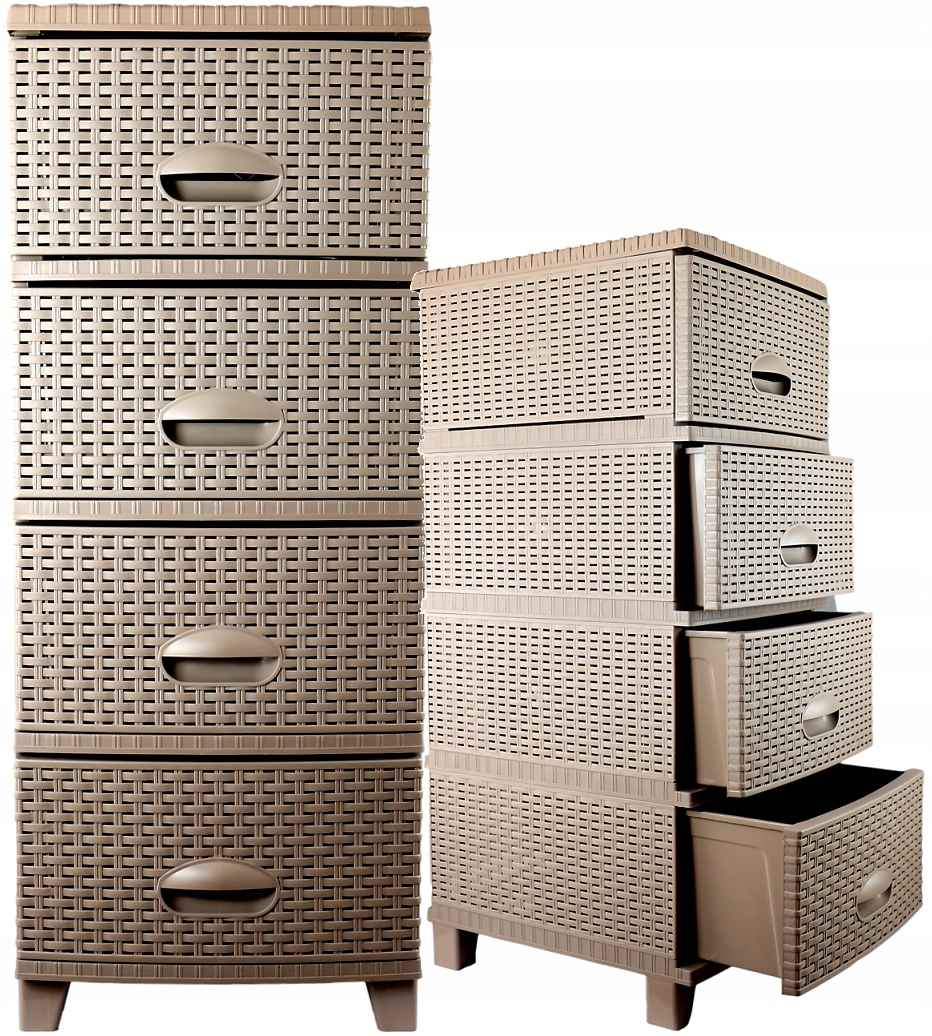 Regál Komoda Rattan Cappuccino Plastový 4 zásuvky s blokádou Koupelna
