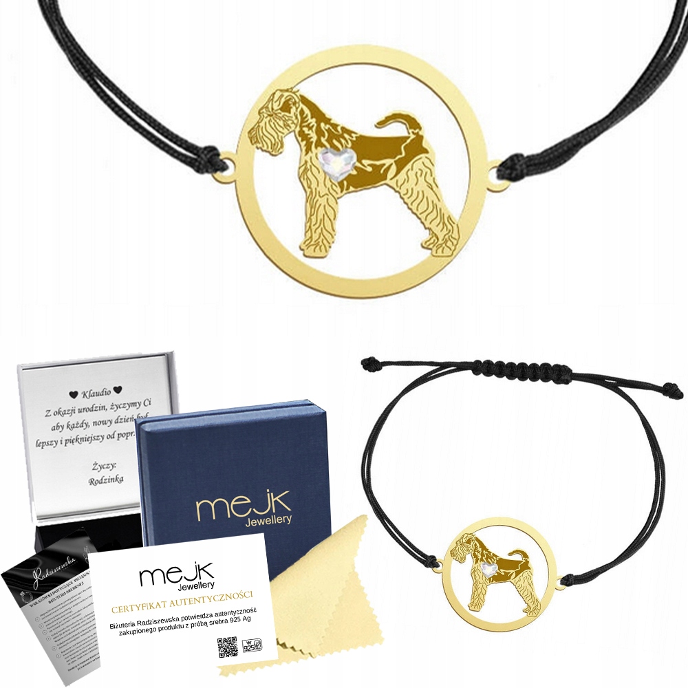 Zlatý náramek se psem plemene Velšský teriér 925 Šperky Gravírování Bonus