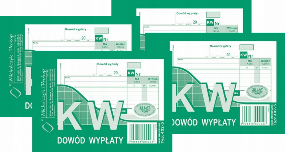 

402-5 Kw Dowód Wypłaty A6 Kasowe Bankowe x 4
