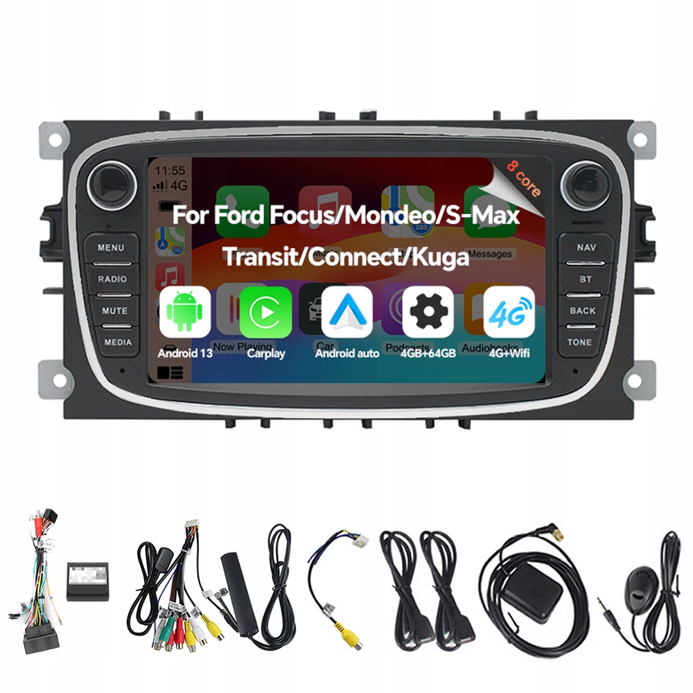 Eunavi Android 13 Autorádio pro Ford Focus 2 2008-2011 S-Max Mondeo Galaxy