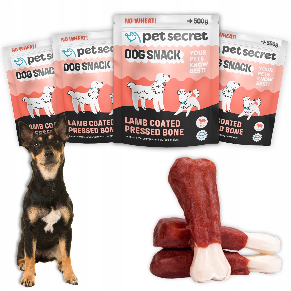 Pochoutky pro psa 4x500g Hovězí kost bílá s jehněčím masem Pet Secret