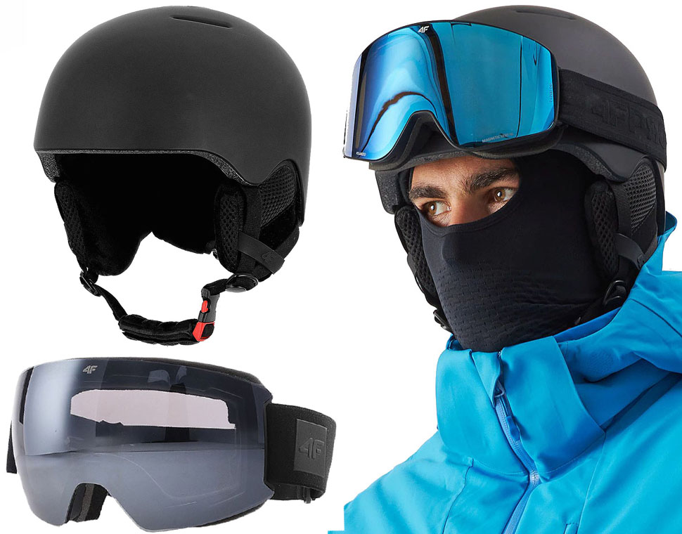 Pánská Lyžařská Přilba 4F Černá Nastavitelná L/XL 58-61 cm Brýle