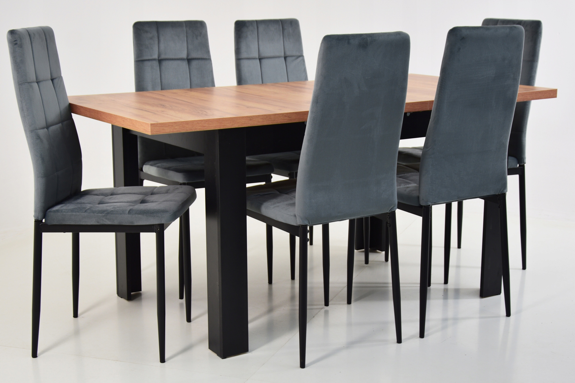 SOLIDNY Rozkładany stół 80x140/180 DĄB i 6 SZARYCH krzeseł DO JADALNI SALON Marka Grande Meble